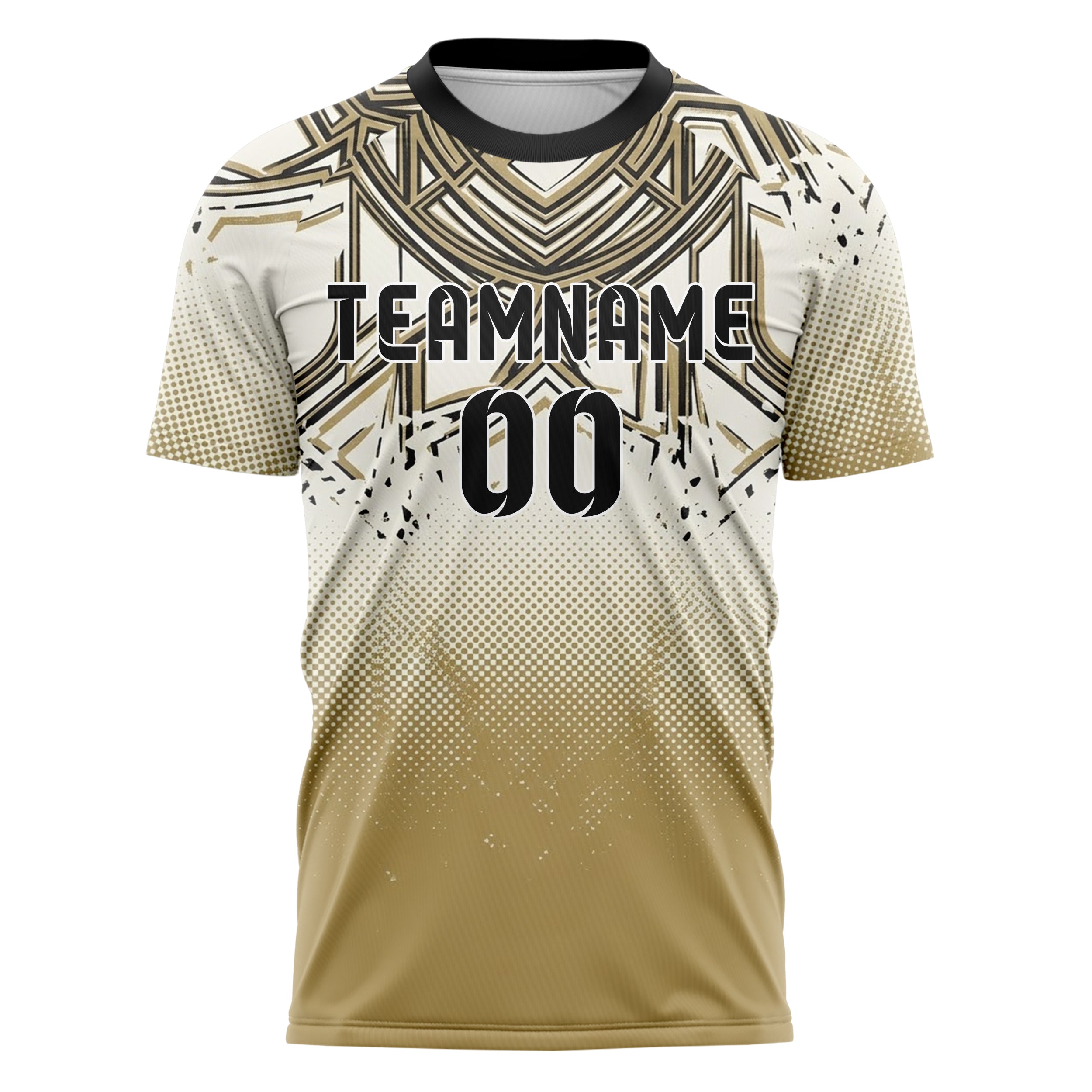 Ivory Black Gold Embossed Crest Relief Custom Soccer Jersey