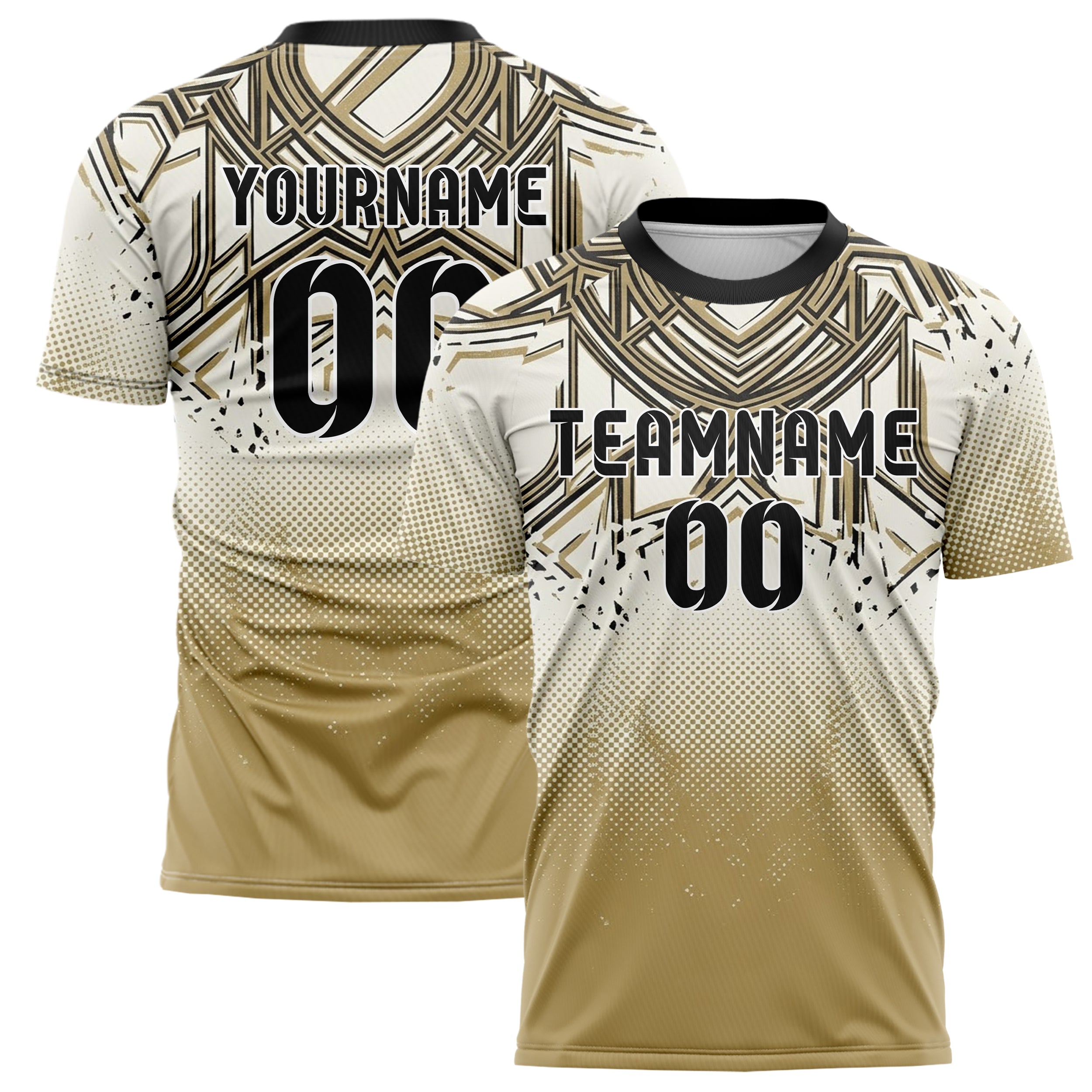 Ivory Black Gold Embossed Crest Relief Custom Soccer Jersey