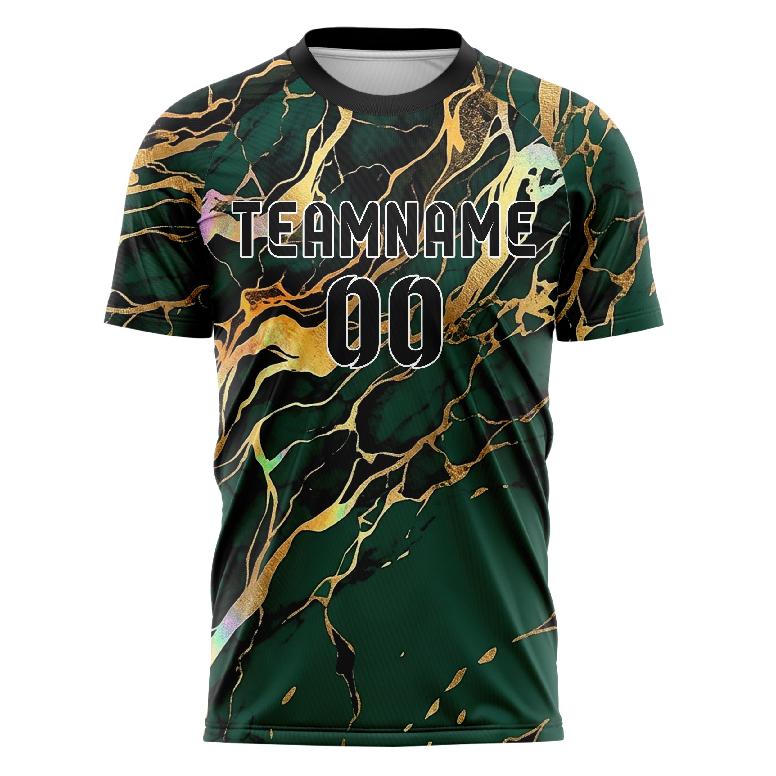 Emerald Gold Black Onyx Marble Veining Custom Soccer Jersey