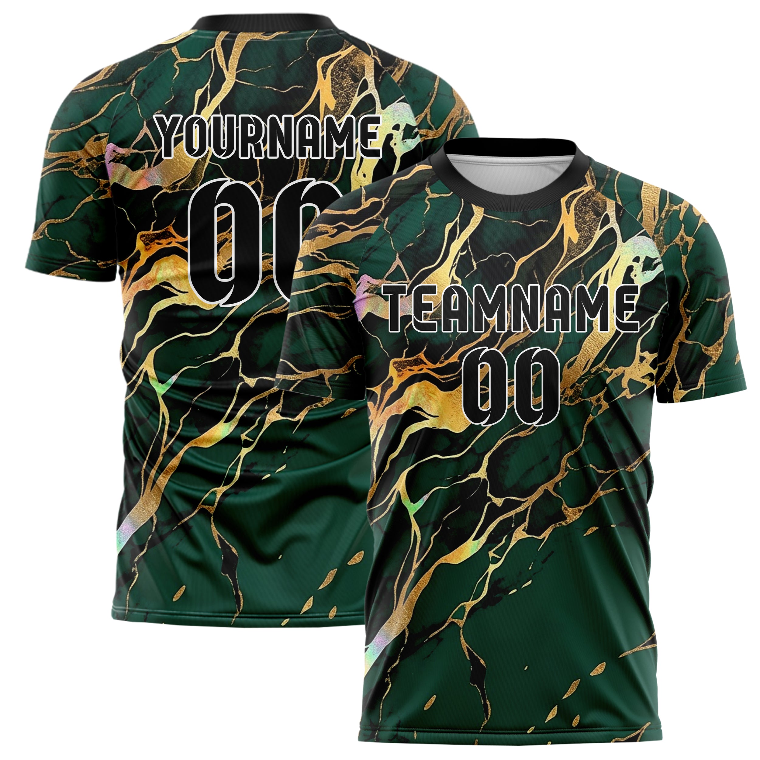 Emerald Gold Black Onyx Marble Veining Custom Soccer Jersey