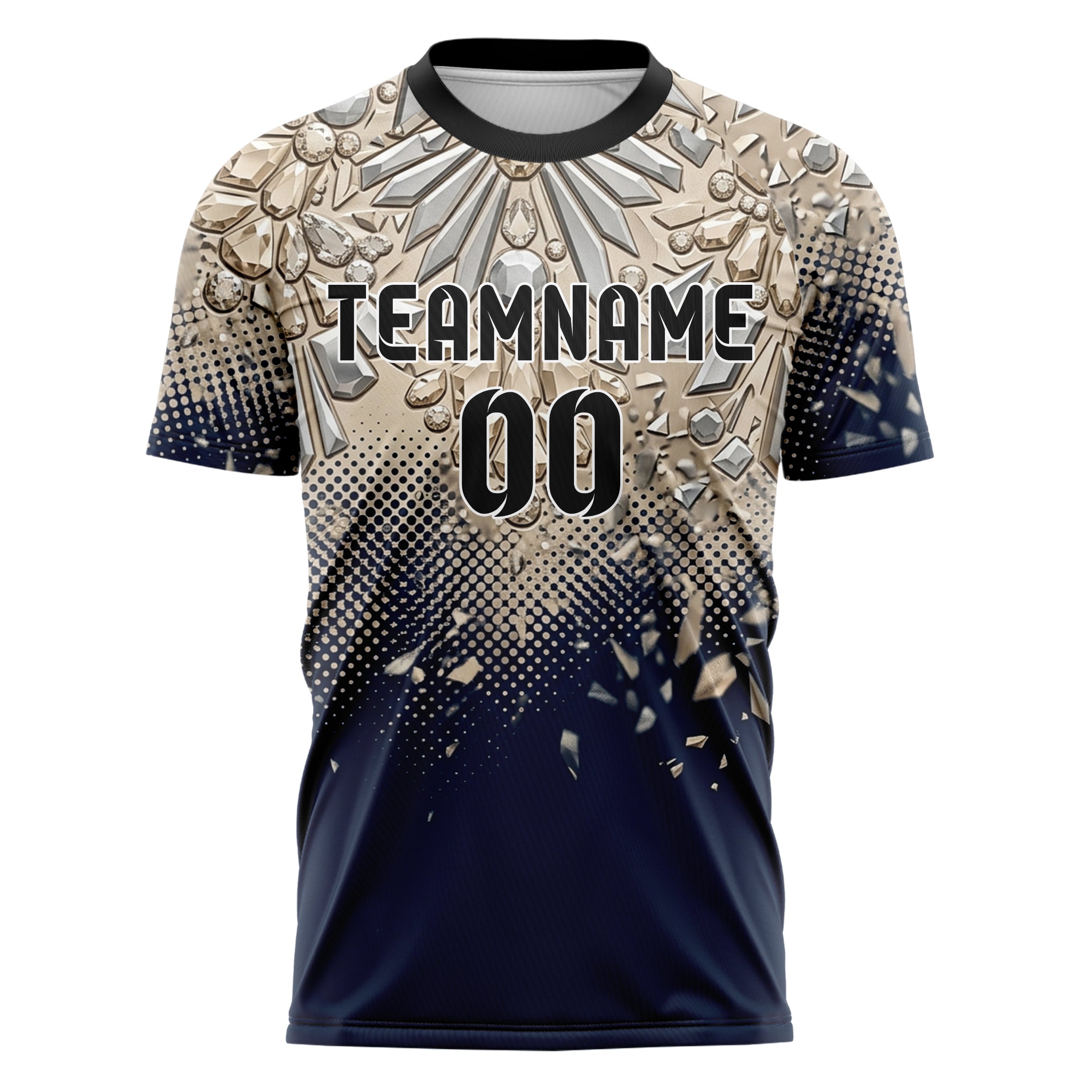Navy Champagne Silver Jewelry Facet Cascade Custom Soccer Jersey