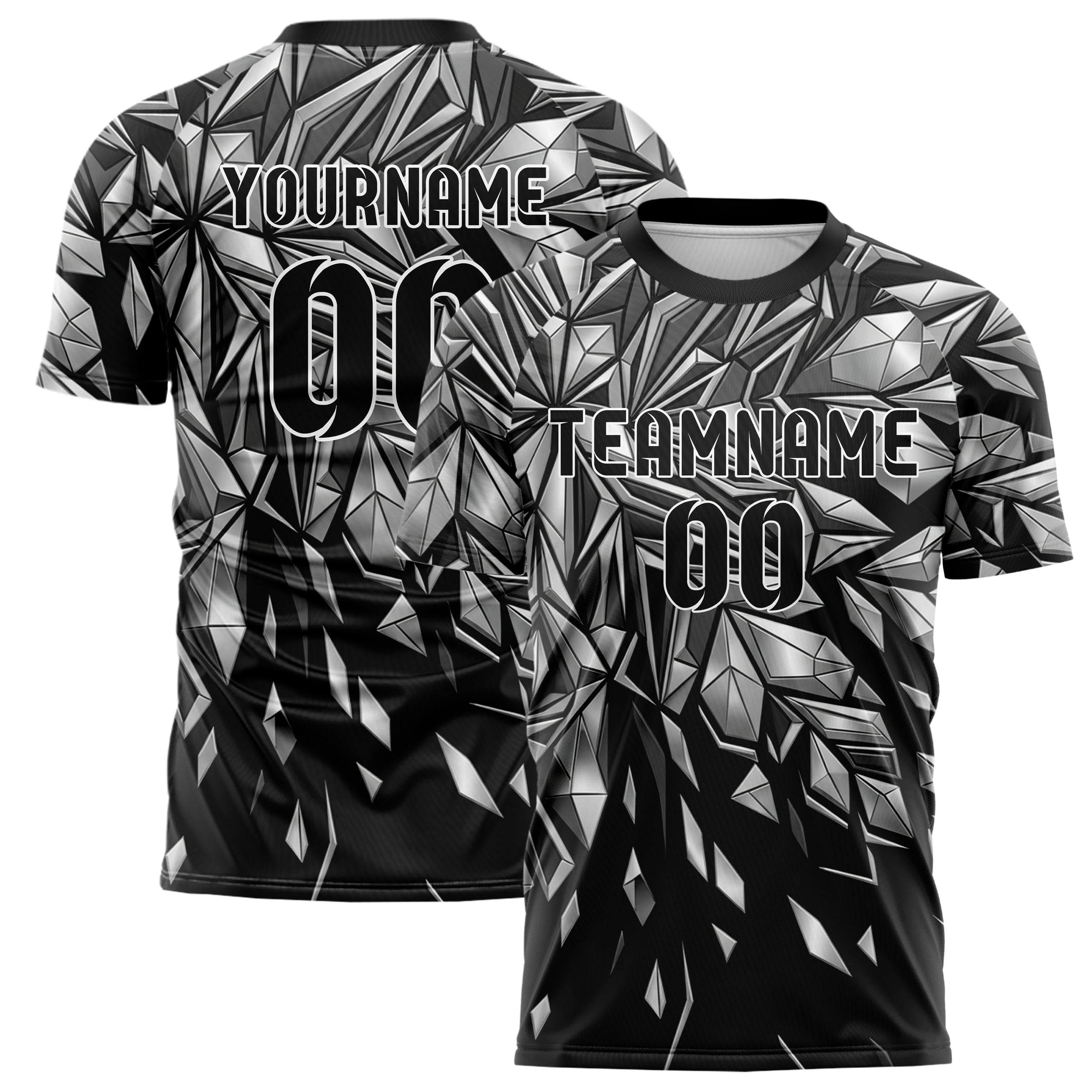 Black Silver Graphite Jewelry Facet Cascade Custom Soccer Jersey