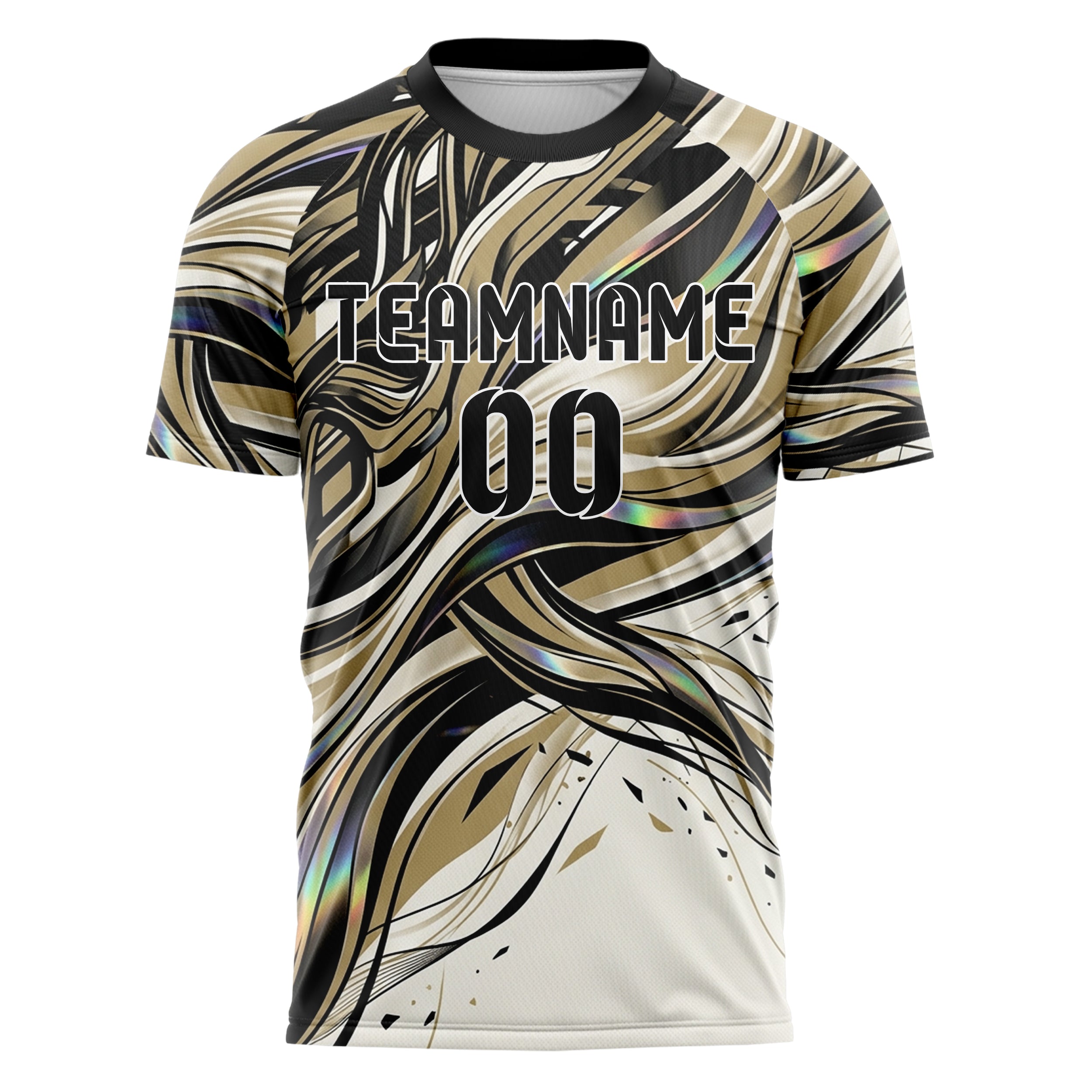 Ivory Black Gold Silk Wave Drapery Custom Soccer Jersey