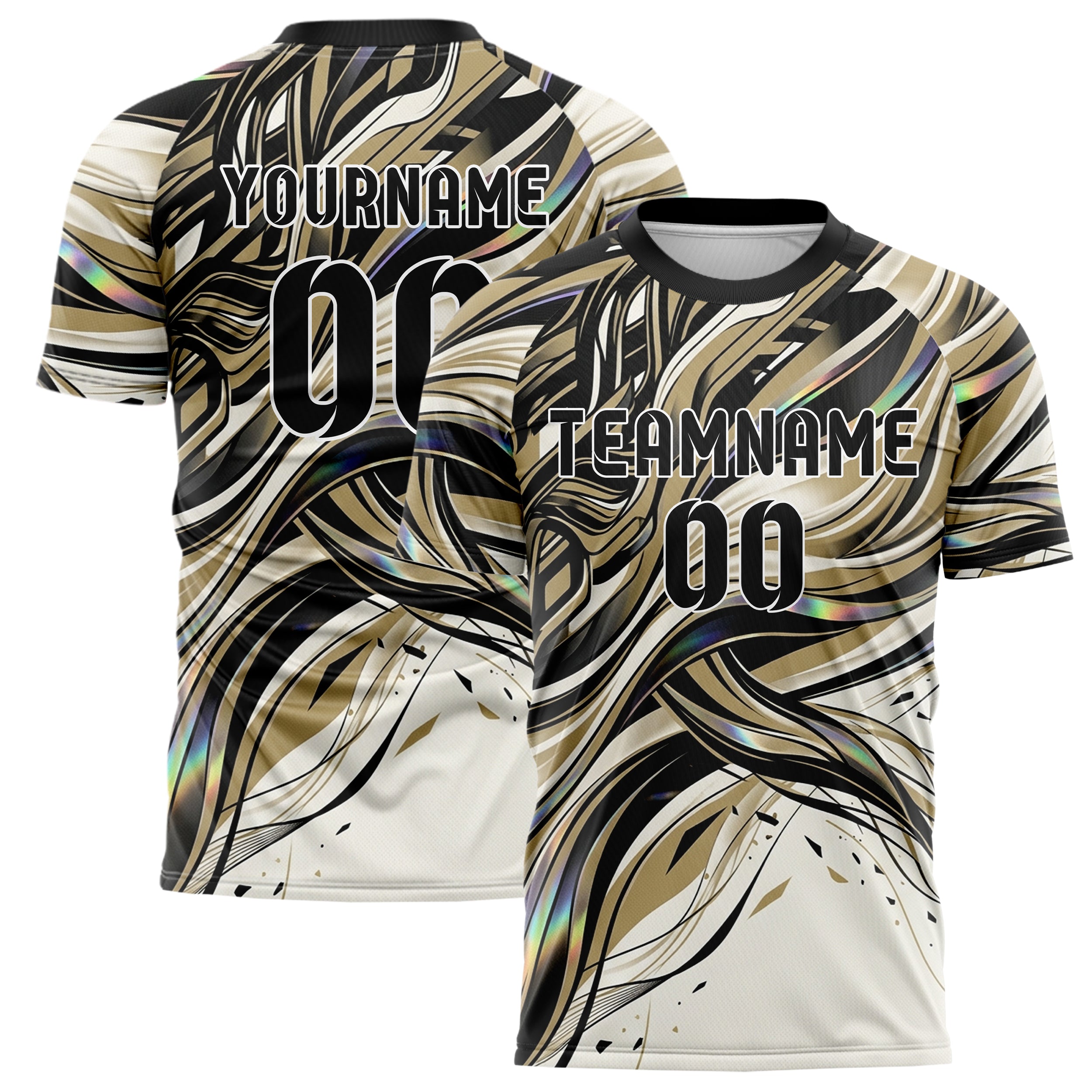 Ivory Black Gold Silk Wave Drapery Custom Soccer Jersey