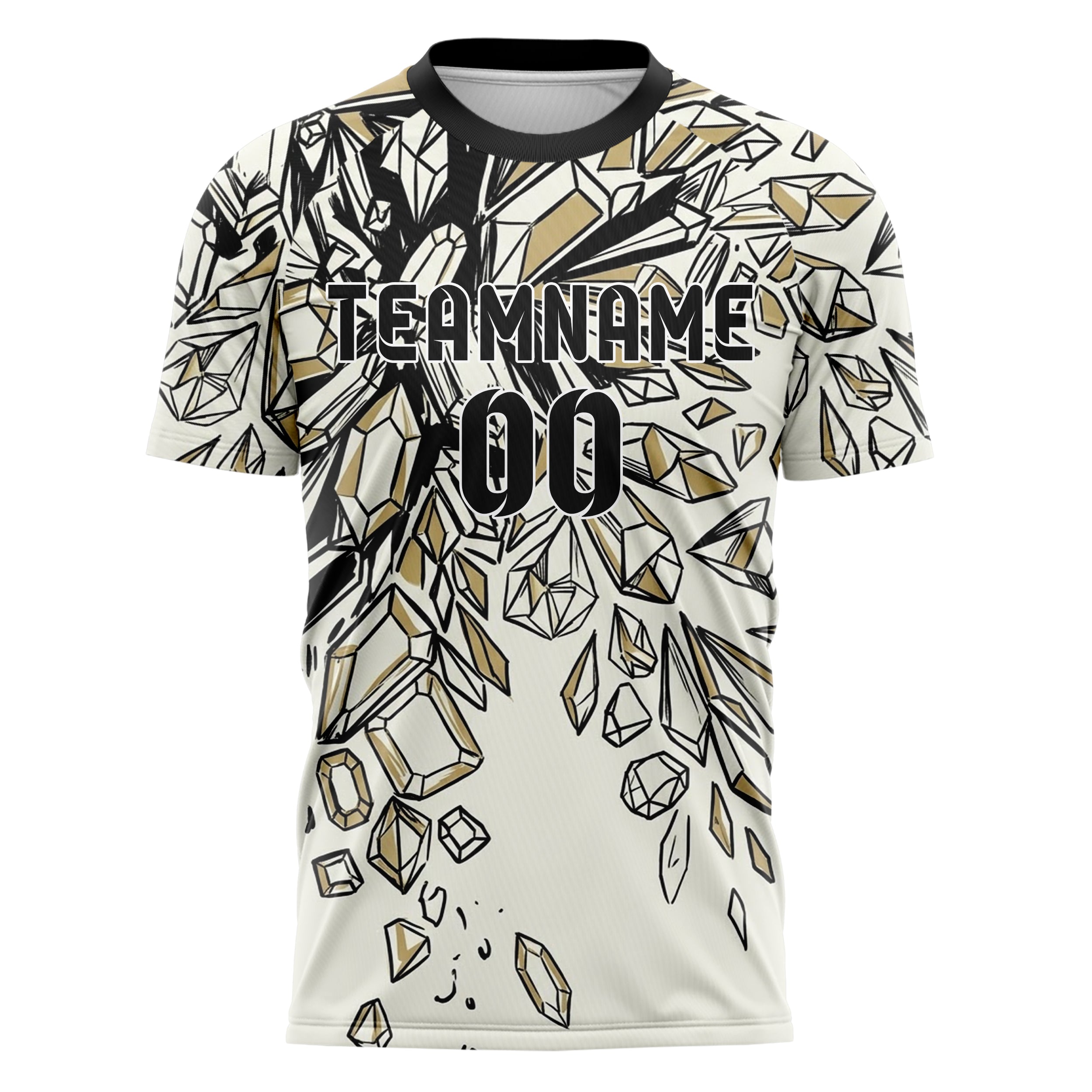 Ivory Black Gold Jewelry Facet Cascade Custom Soccer Jersey