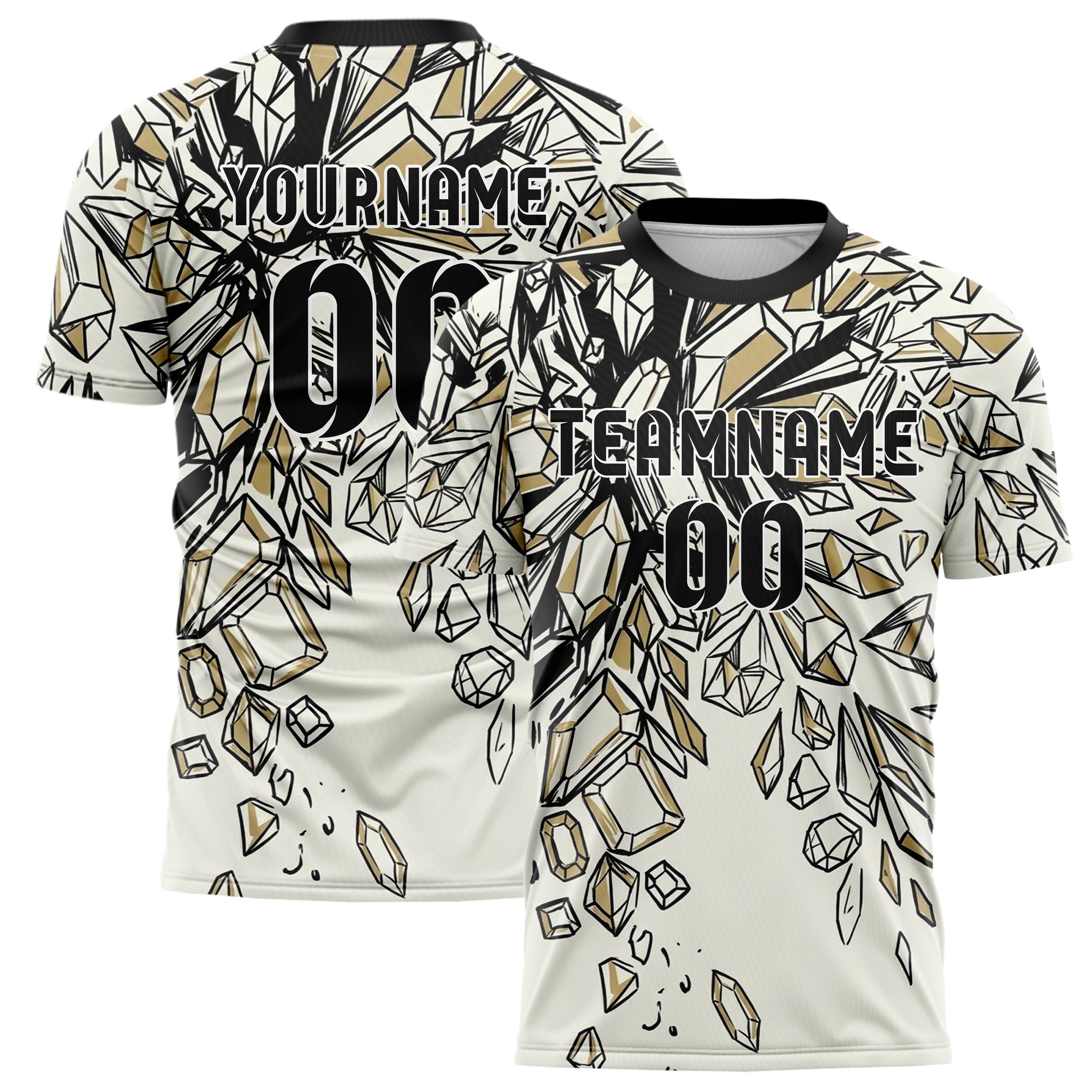 Ivory Black Gold Jewelry Facet Cascade Custom Soccer Jersey