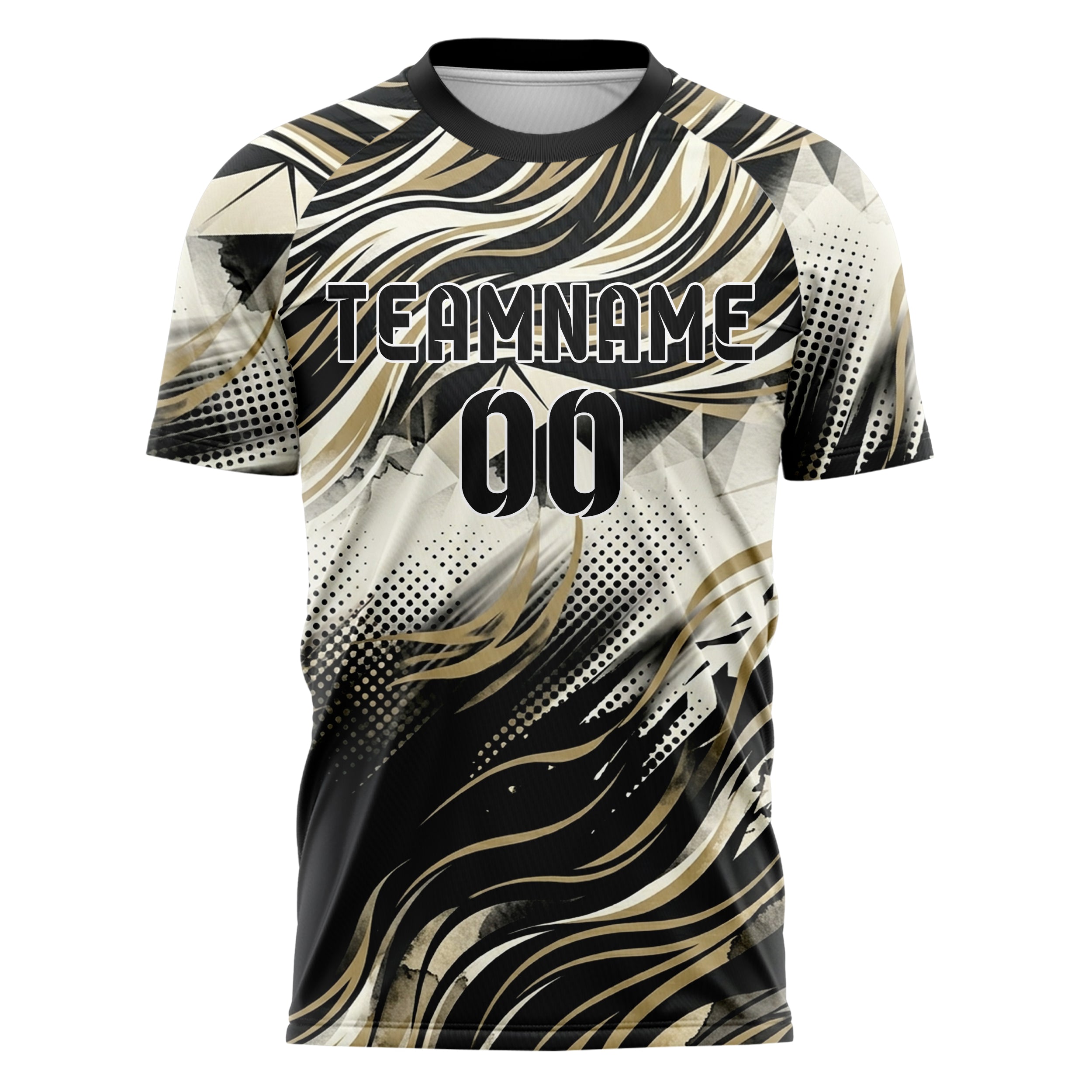 Ivory Black Gold Silk Wave Drapery Custom Soccer Jersey