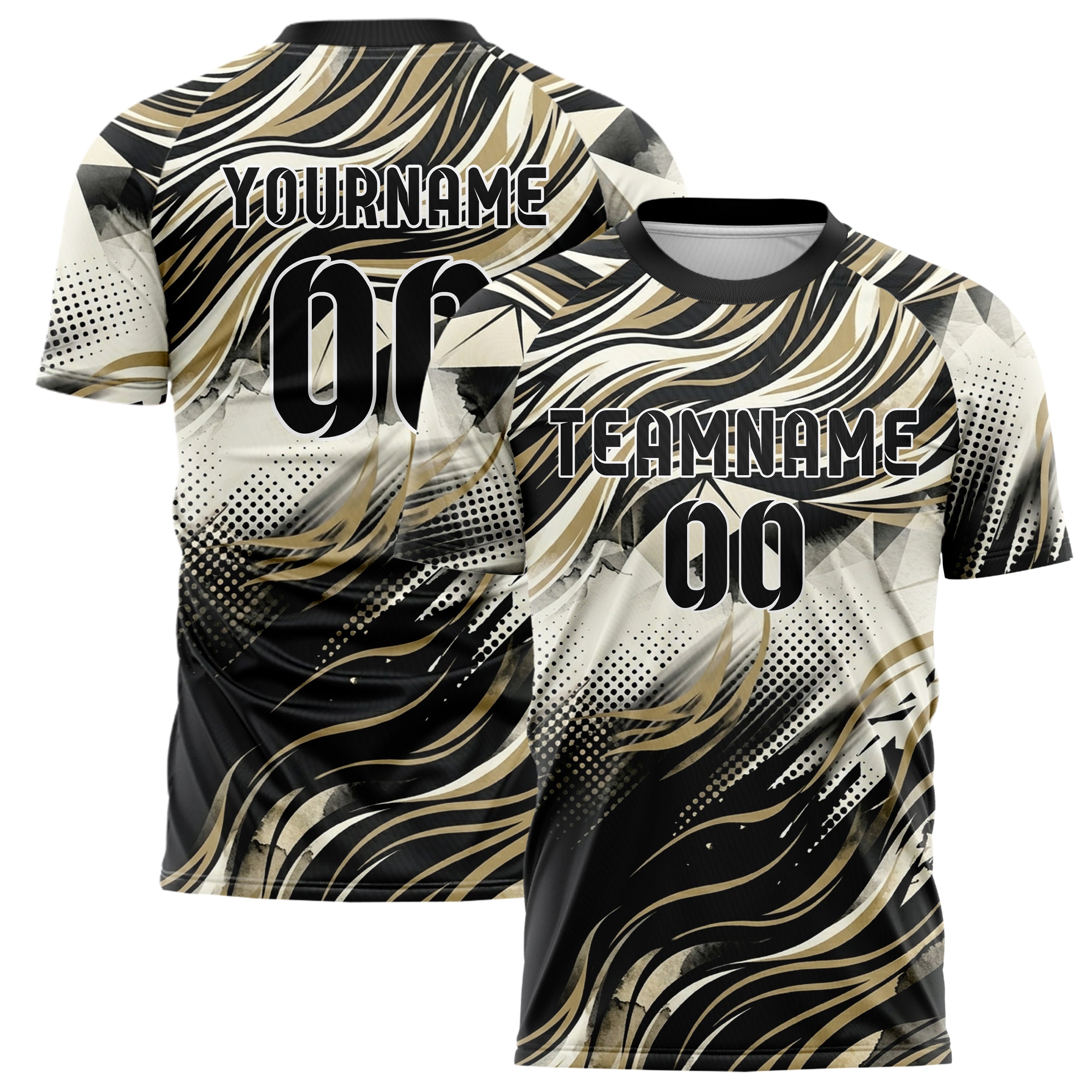 Ivory Black Gold Silk Wave Drapery Custom Soccer Jersey