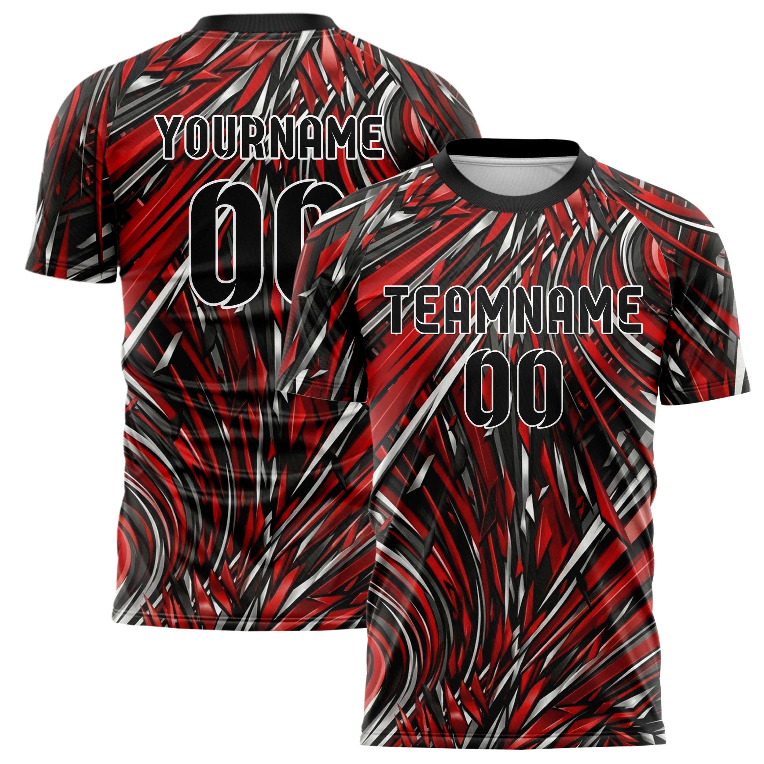 Black Red White Silver Apex Speed Lines Custom Soccer Jersey