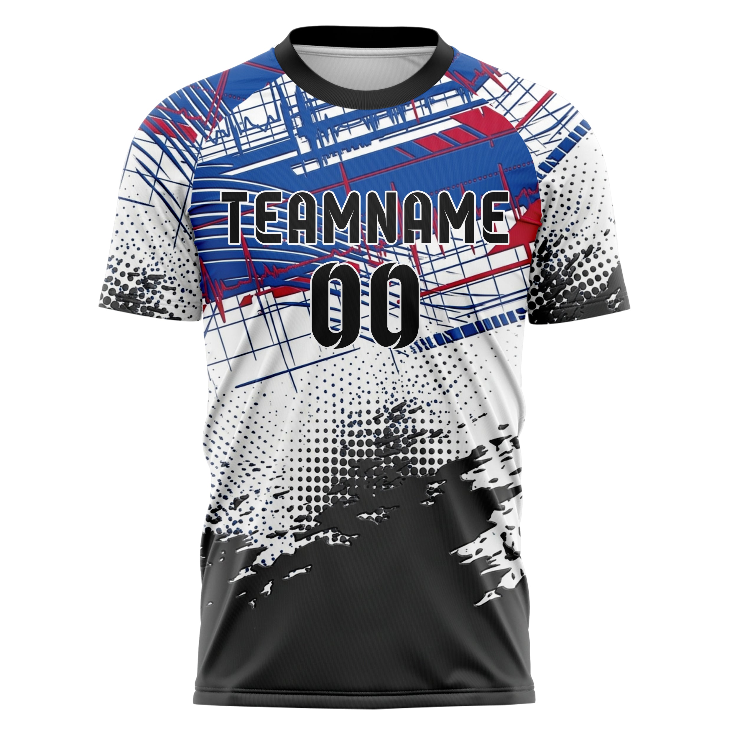 White Cobalt Crimson Charcoal Telemetry Pulse Grid Custom Soccer Jersey