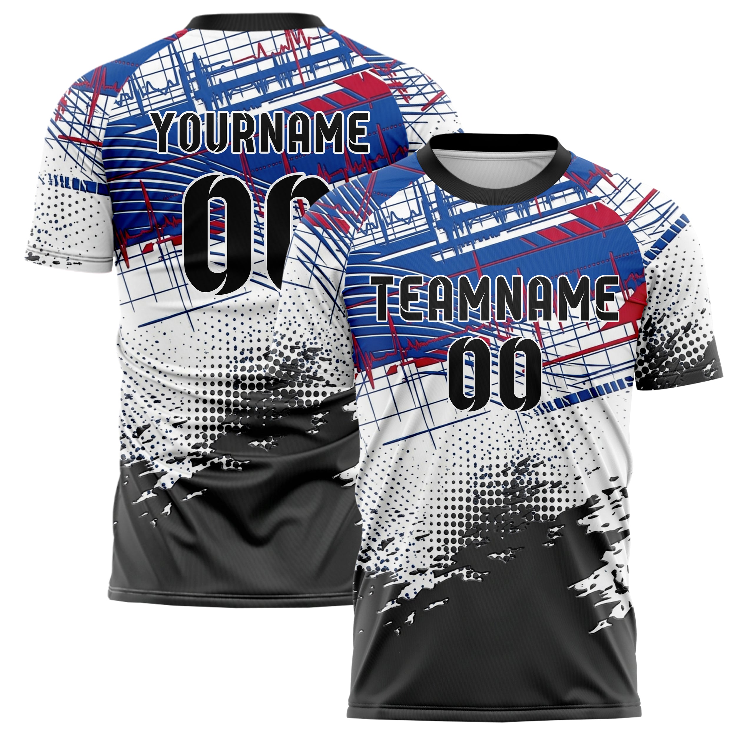 White Cobalt Crimson Charcoal Telemetry Pulse Grid Custom Soccer Jersey