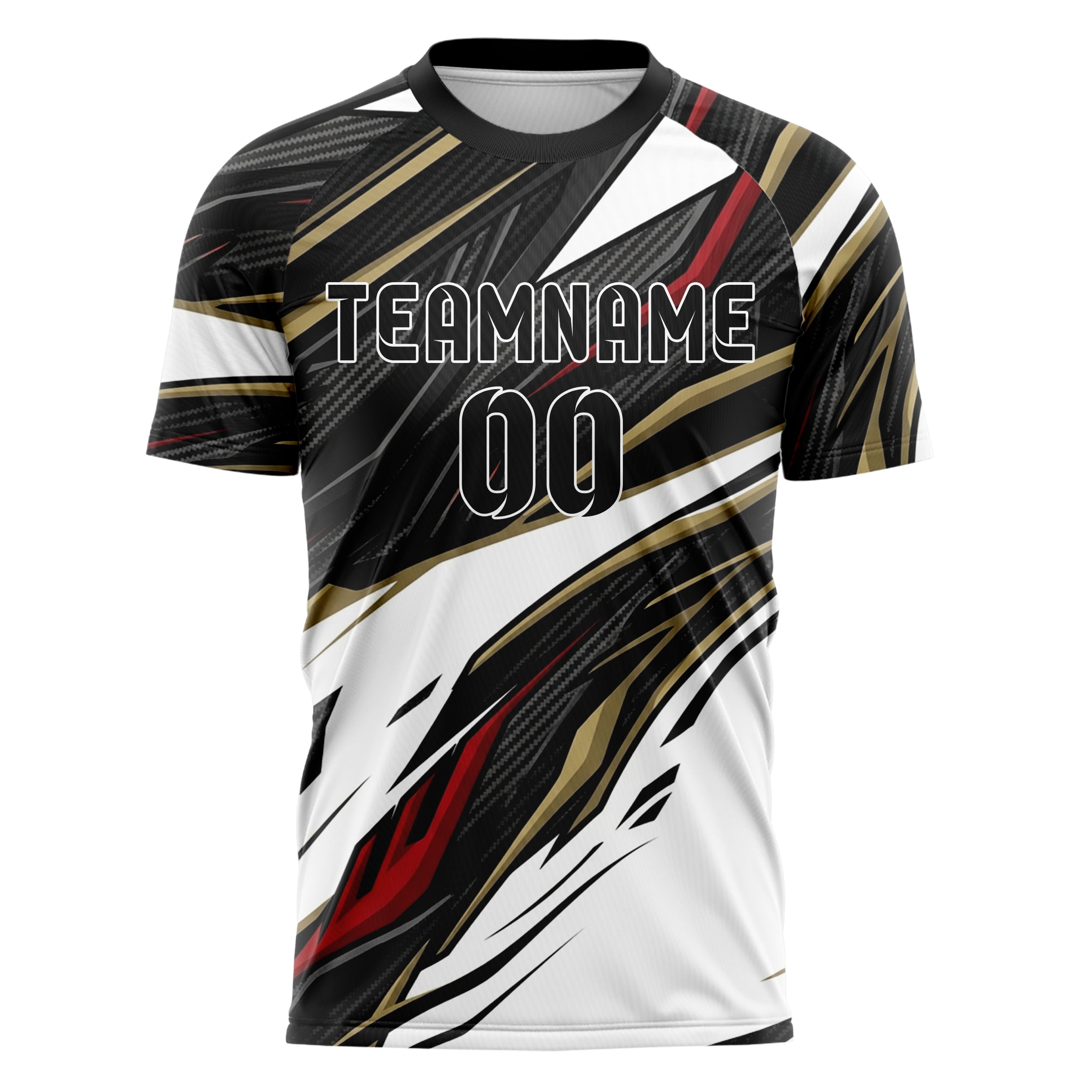 White Black Gold Red Carbon Aero Armor Custom Soccer Jersey