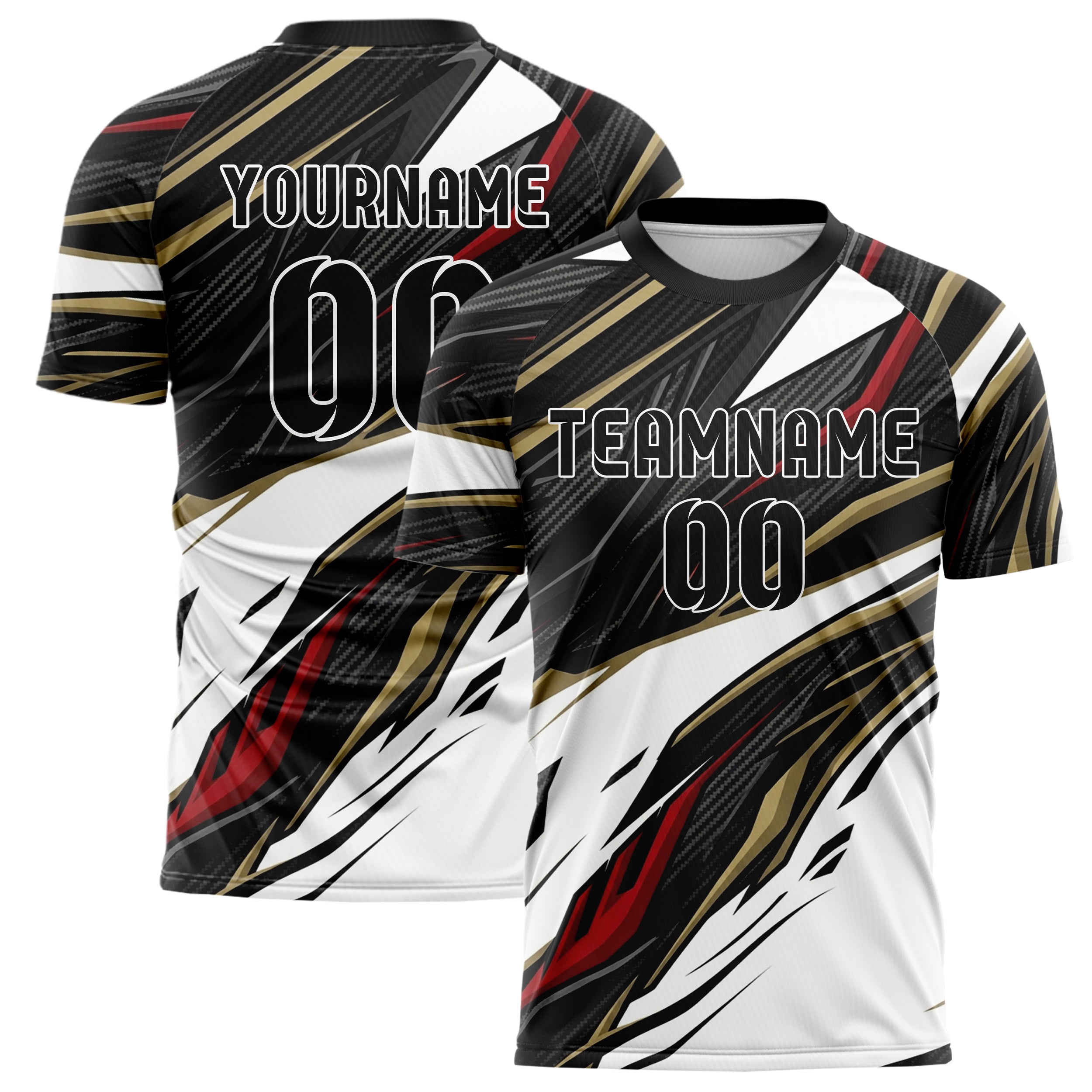 White Black Gold Red Carbon Aero Armor Custom Soccer Jersey