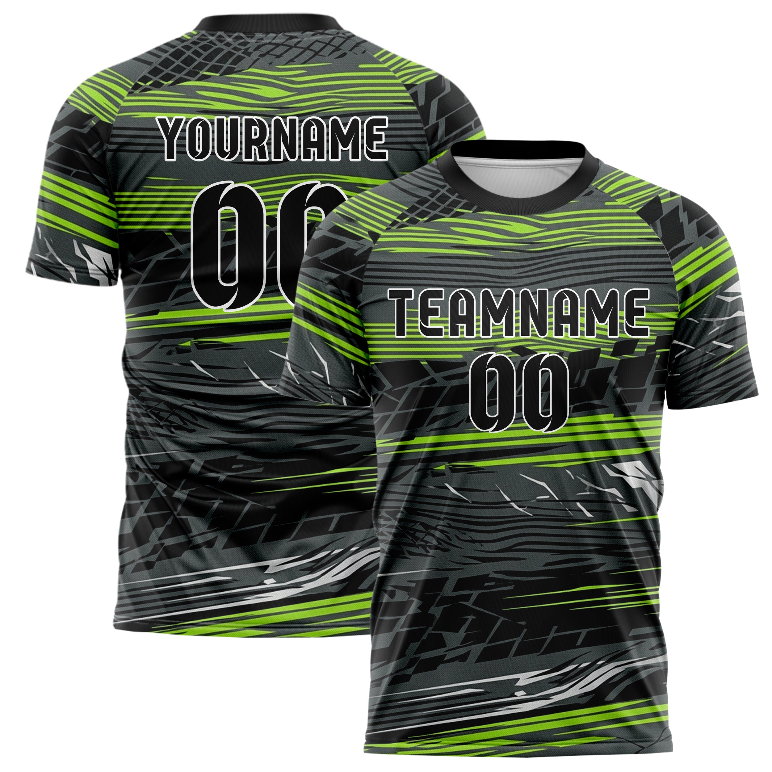 Carbon Acid Green Black Silver Heat Haze Burnout Custom Soccer Jersey