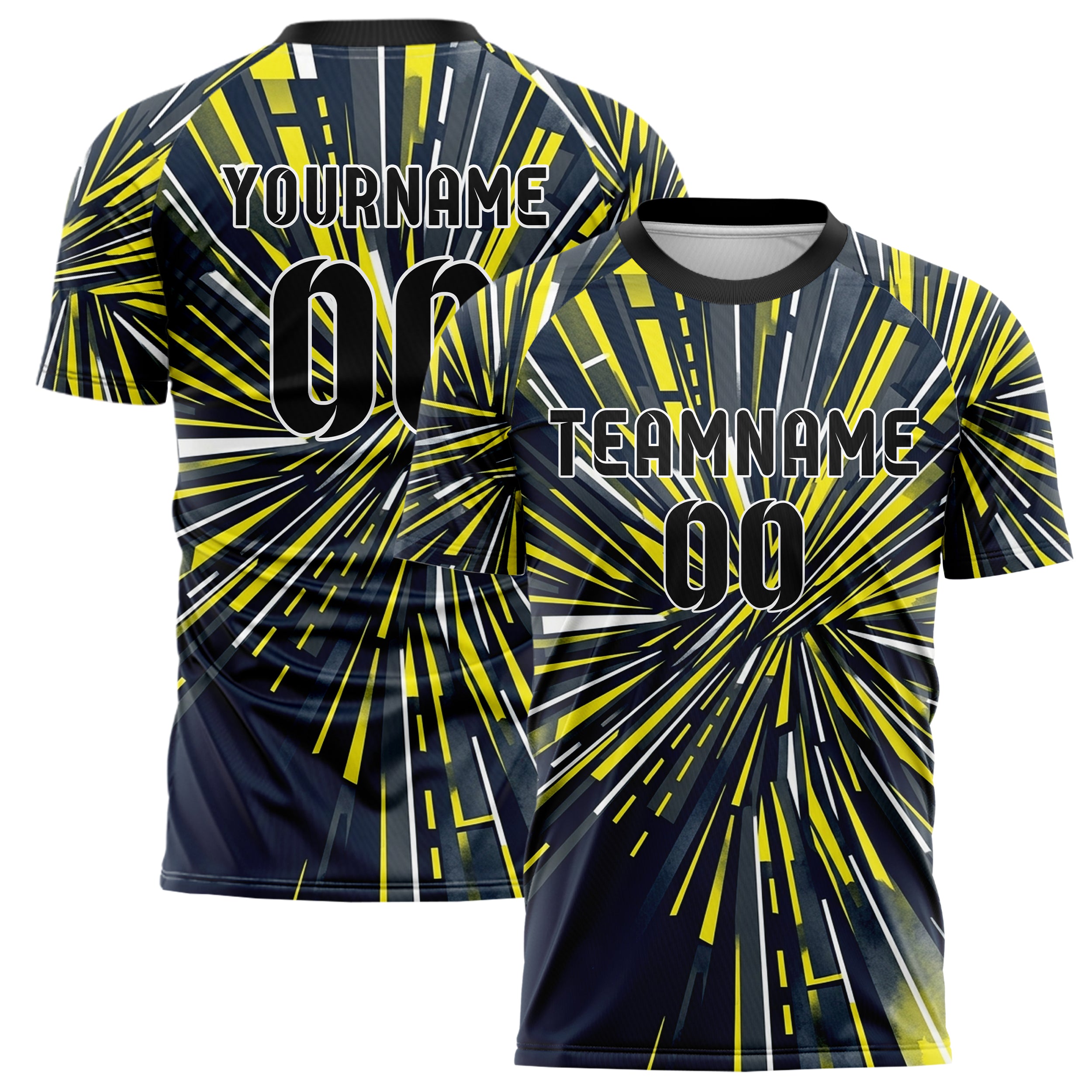 Navy Yellow White Graphite Pitlane Stripe Architecture Custom Soccer Jersey