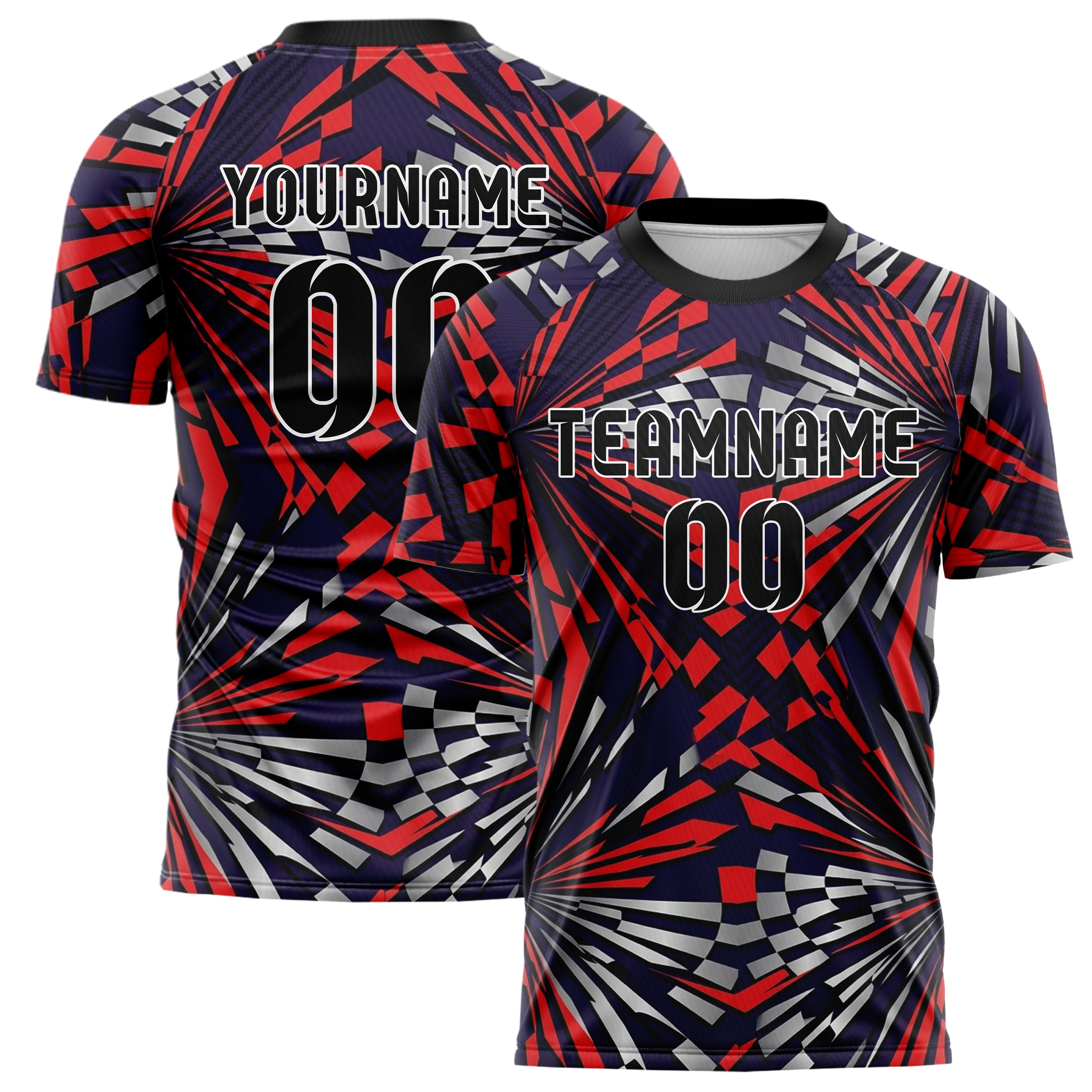 Midnight Purple Red Silver Black Checkered Flag Fracture Custom Soccer Jersey