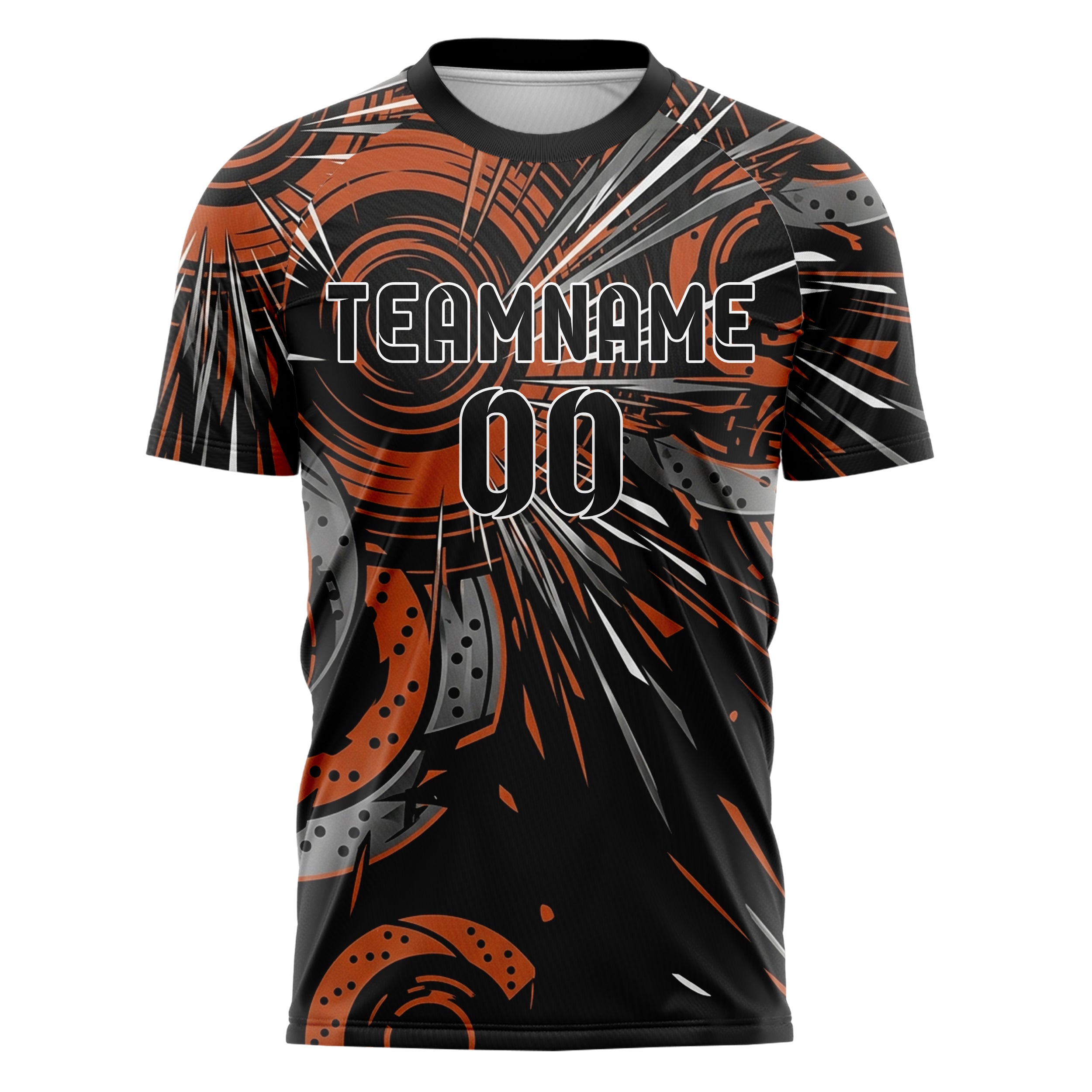 Black Orange White Gunmetal Brake Rotor Sparks Custom Soccer Jersey