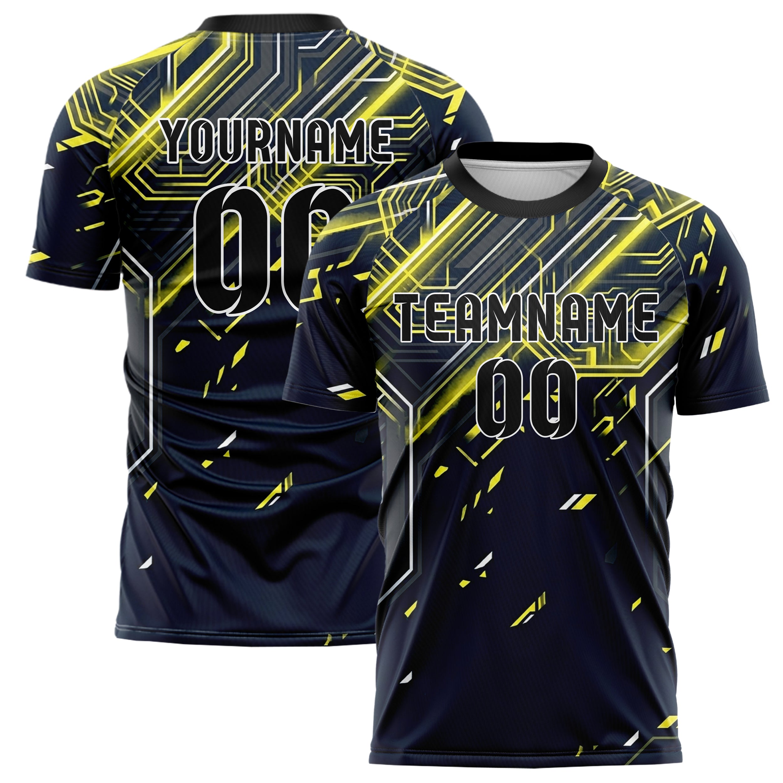 Navy Yellow White Graphite Night Circuit Neon Custom Soccer Jersey