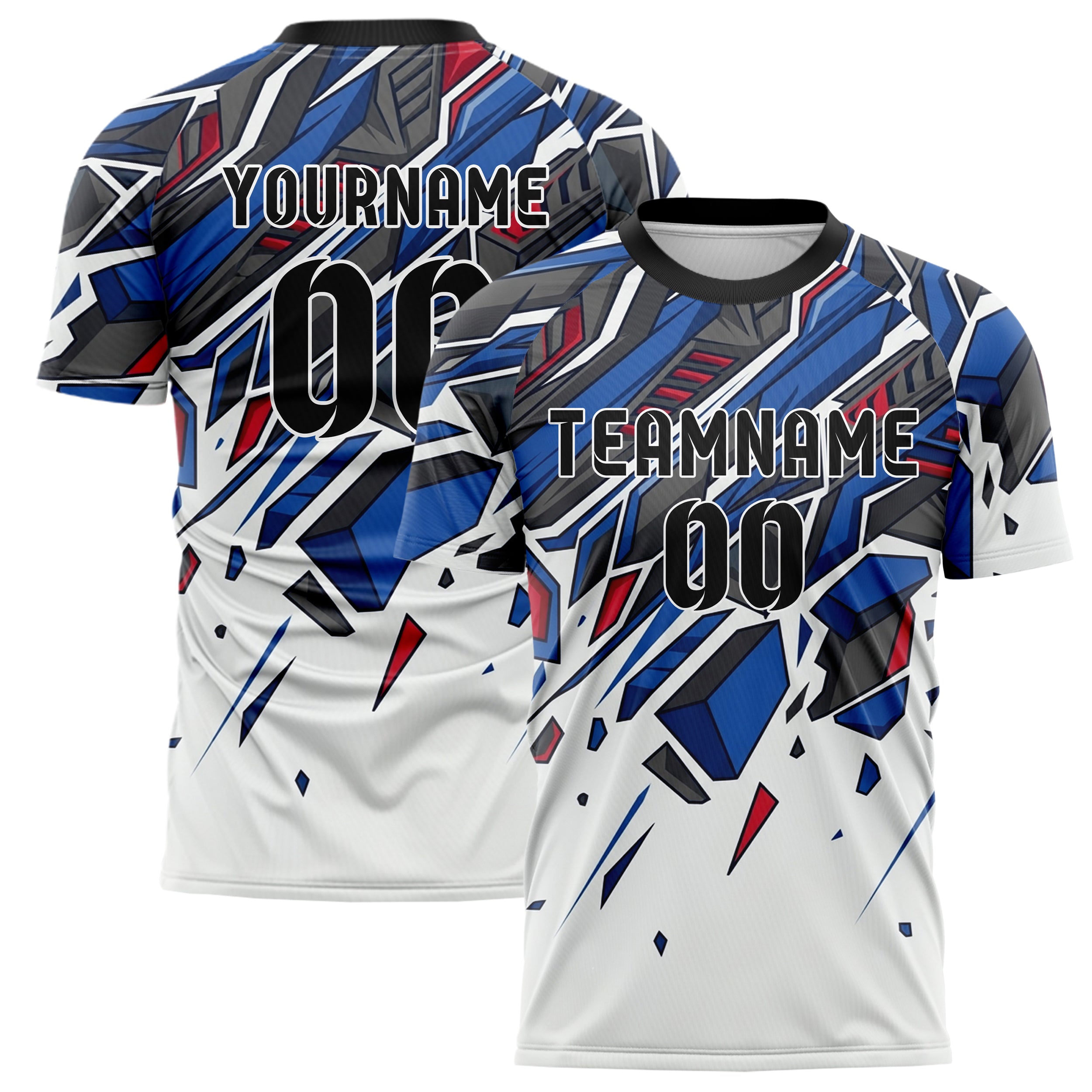 White Cobalt Crimson Charcoal Carbon Aero Armor Custom Soccer Jersey