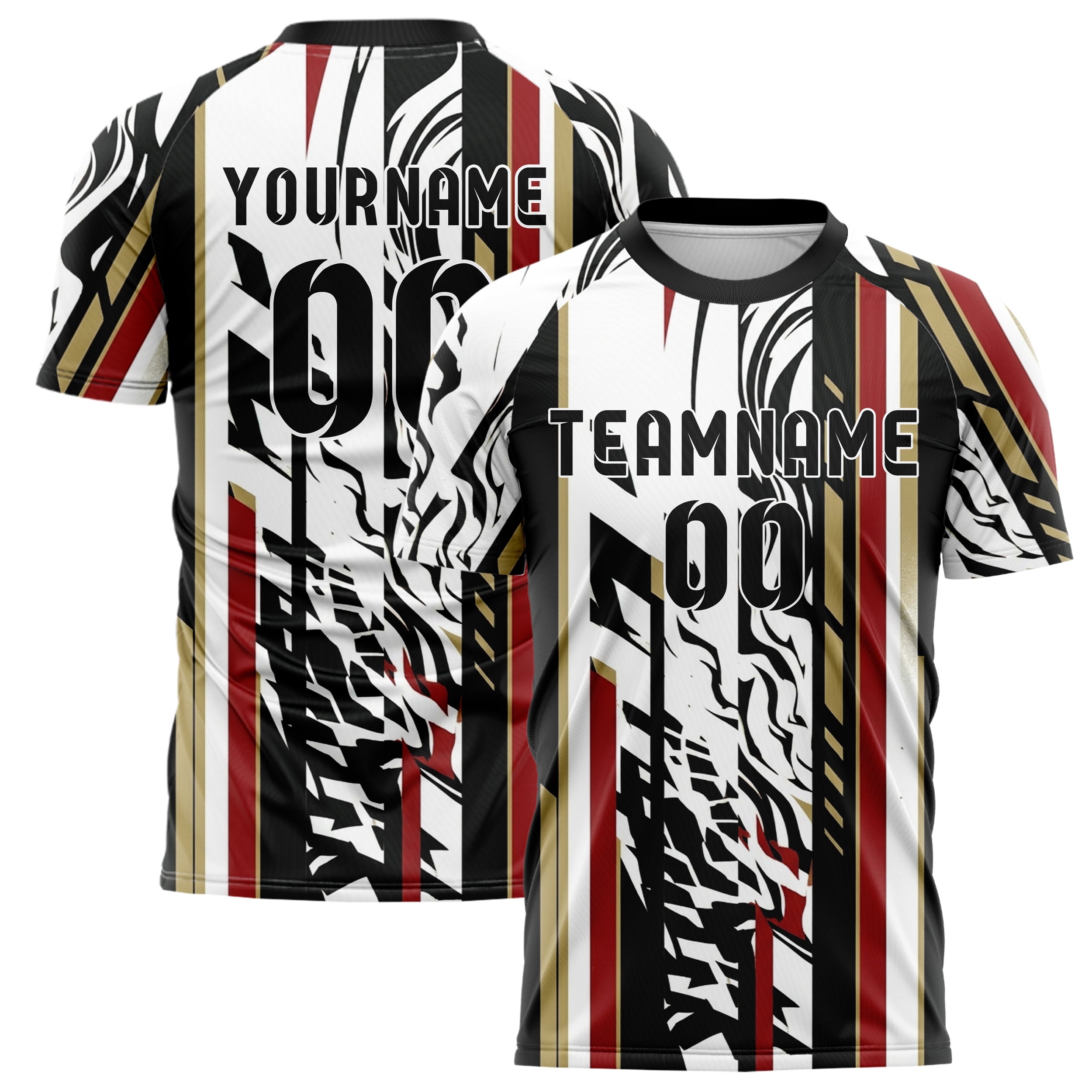 White Black Gold Red Heat Haze Burnout Custom Soccer Jersey