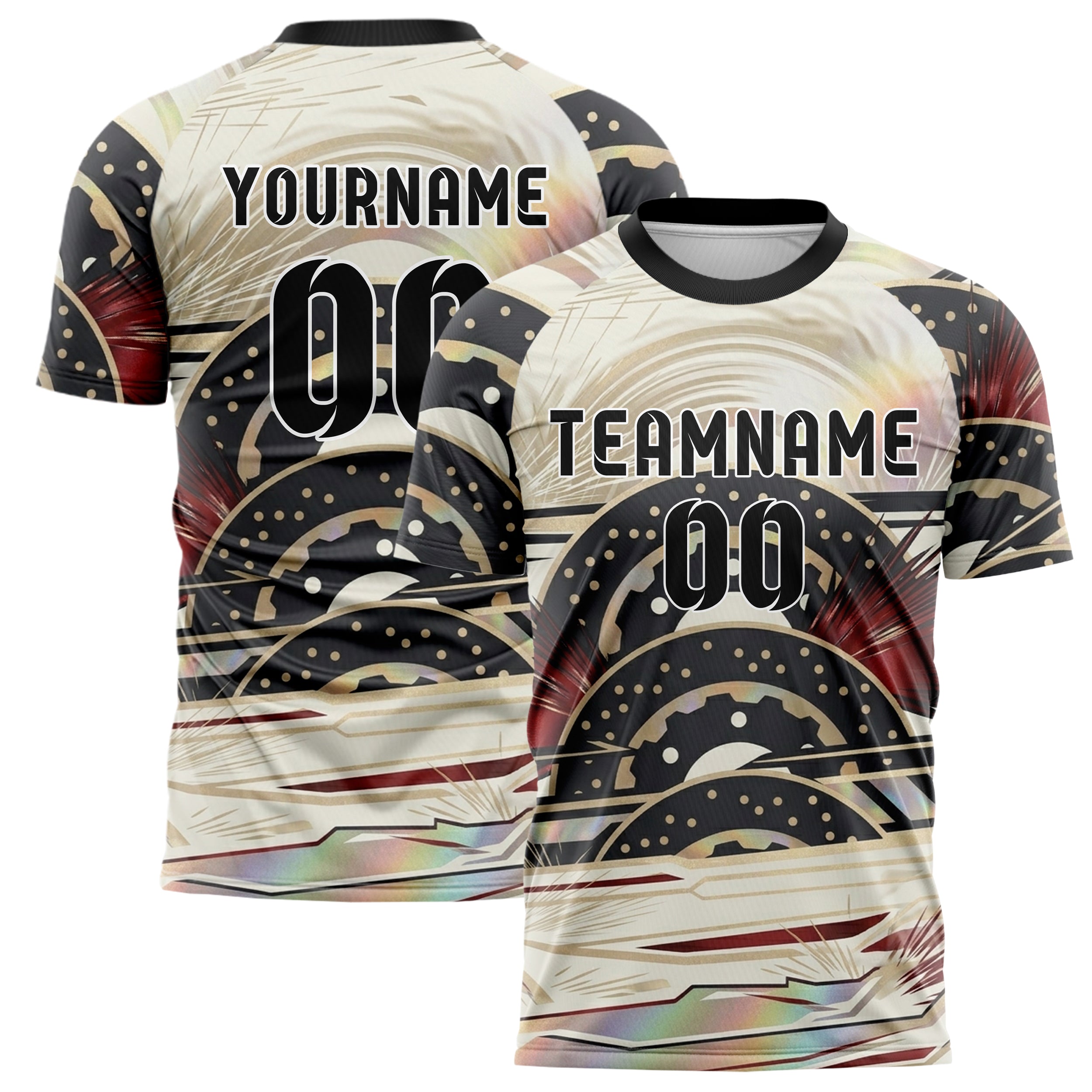 White Black Gold Red Brake Rotor Sparks Custom Soccer Jersey