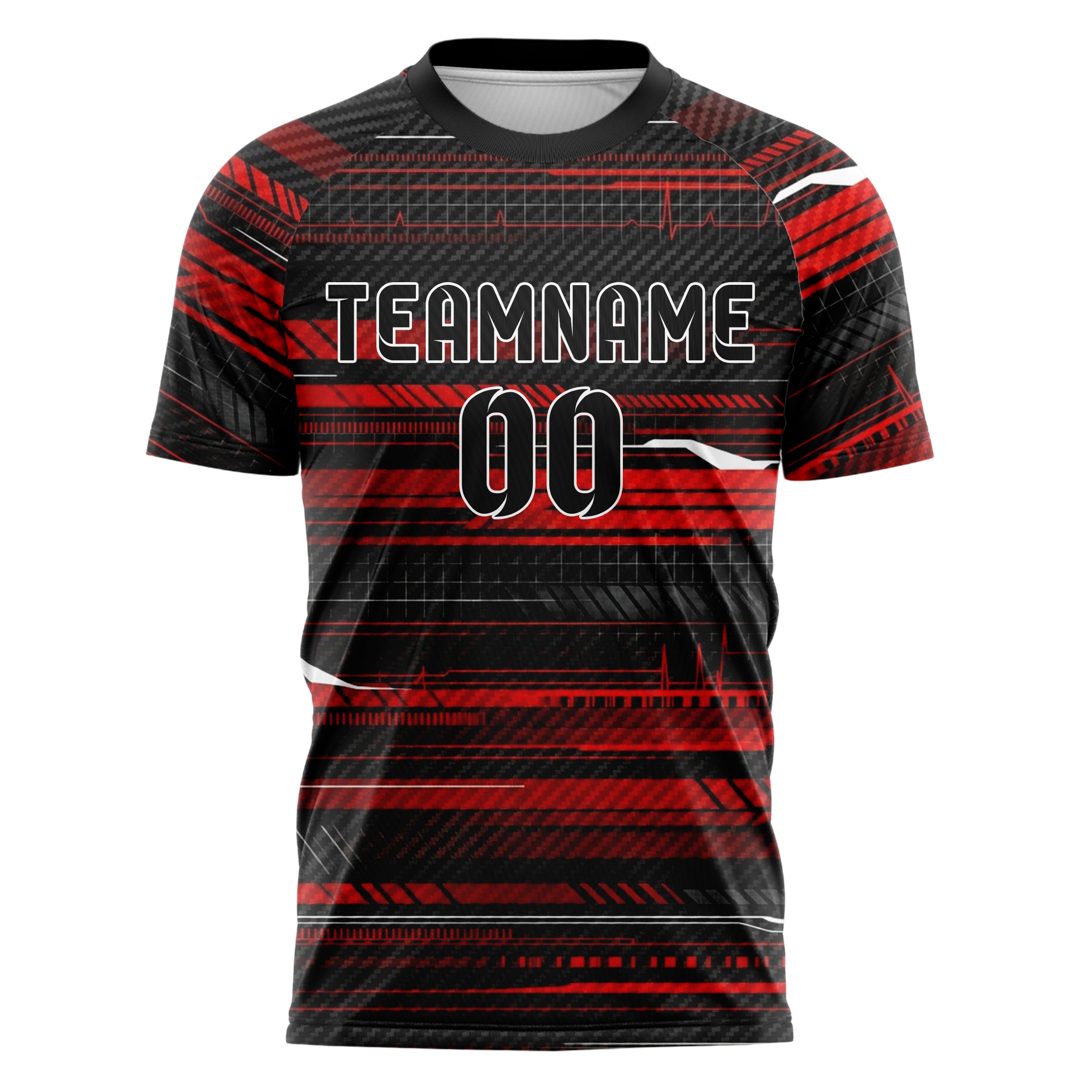 Black Red White Silver Telemetry Pulse Grid Custom Soccer Jersey