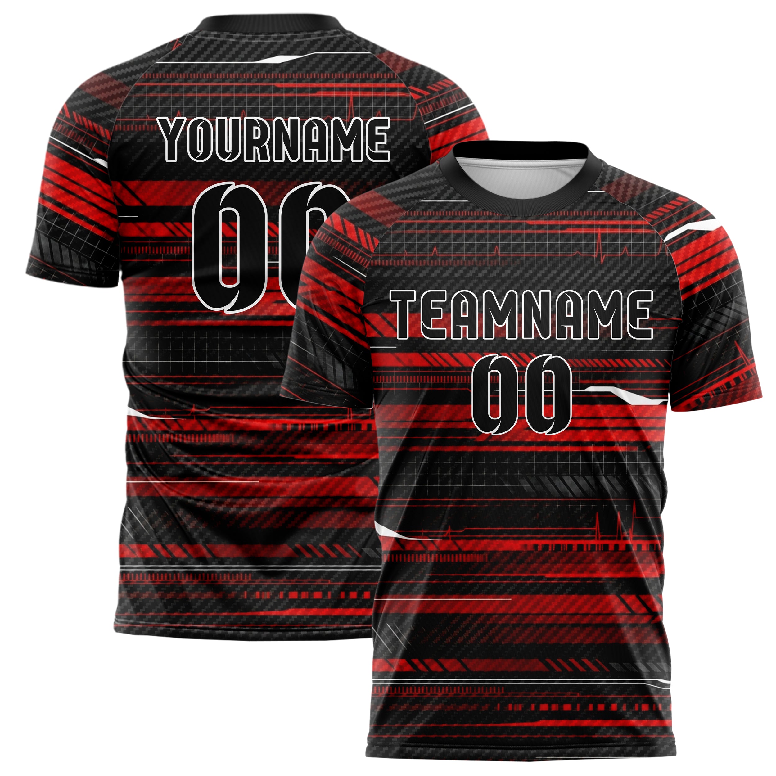 Black Red White Silver Telemetry Pulse Grid Custom Soccer Jersey