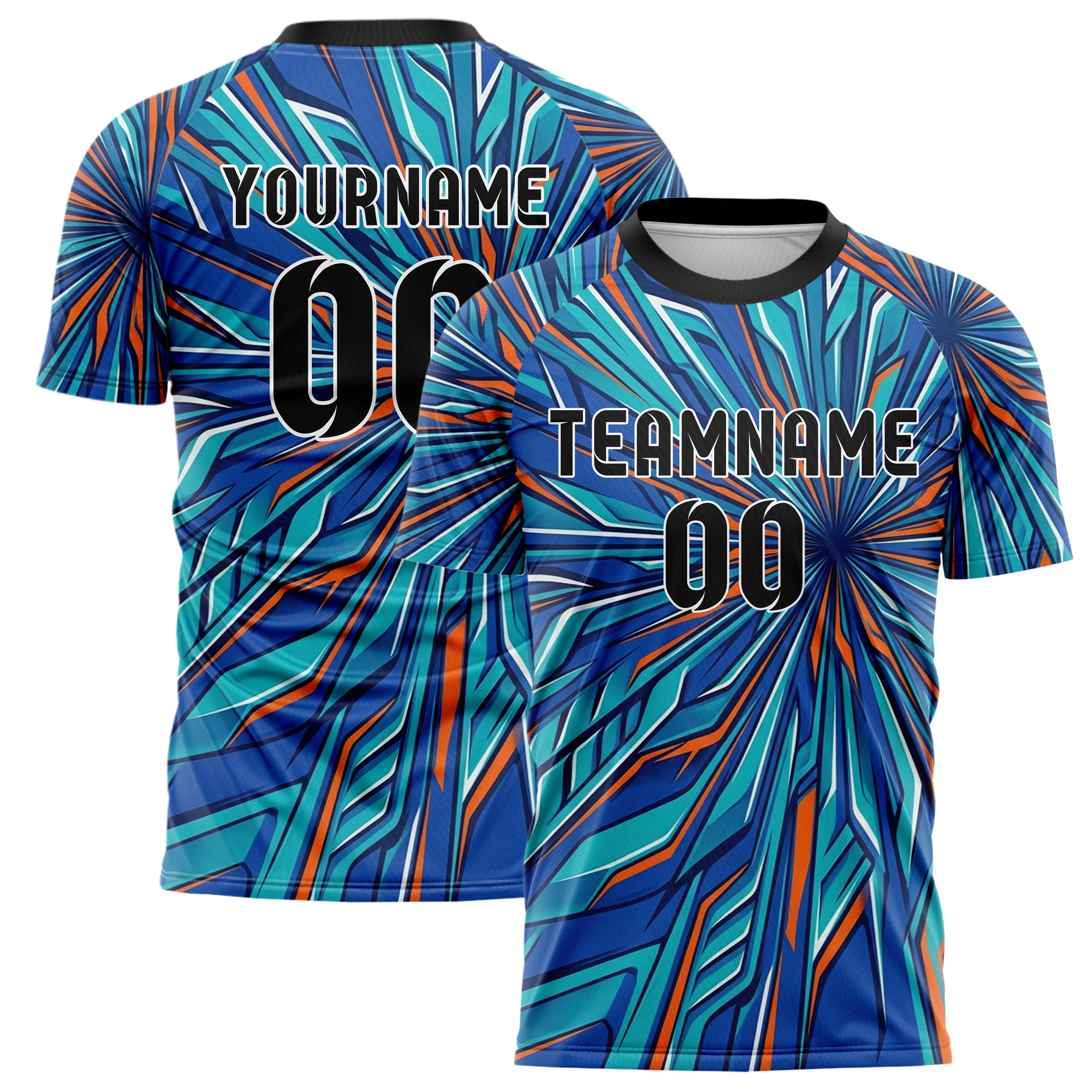 Royal Blue Teal Orange White Carbon Aero Armor Custom Soccer Jersey