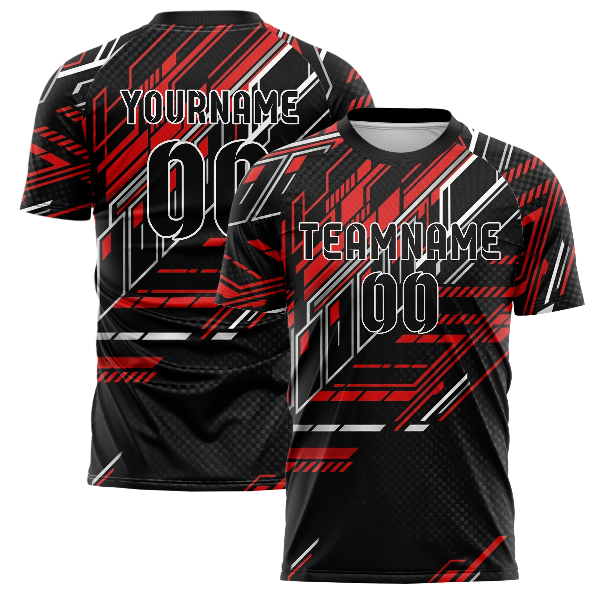 Black Red White Silver Pitlane Stripe Architecture Custom Soccer Jersey