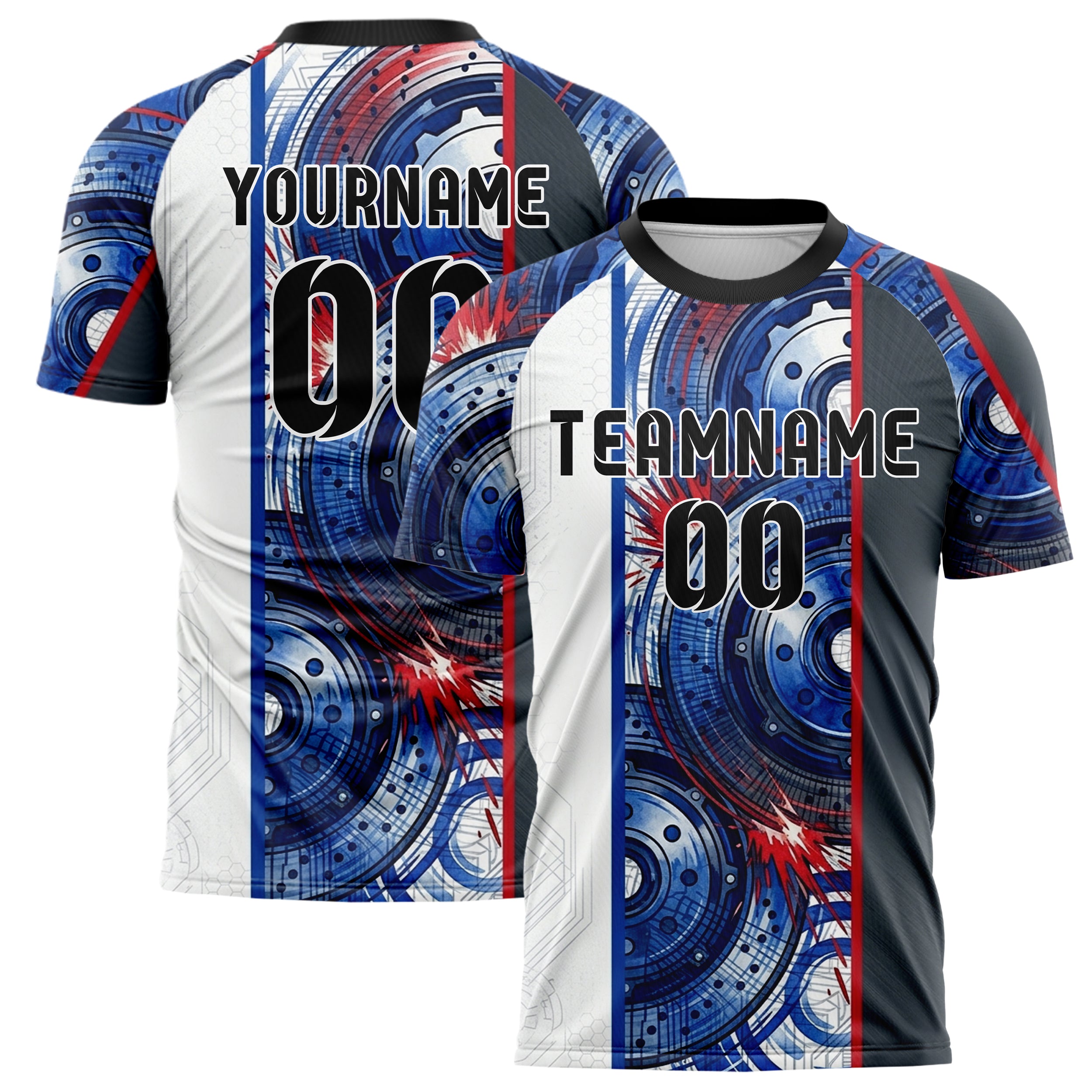 White Cobalt Crimson Charcoal Brake Rotor Sparks Custom Soccer Jersey