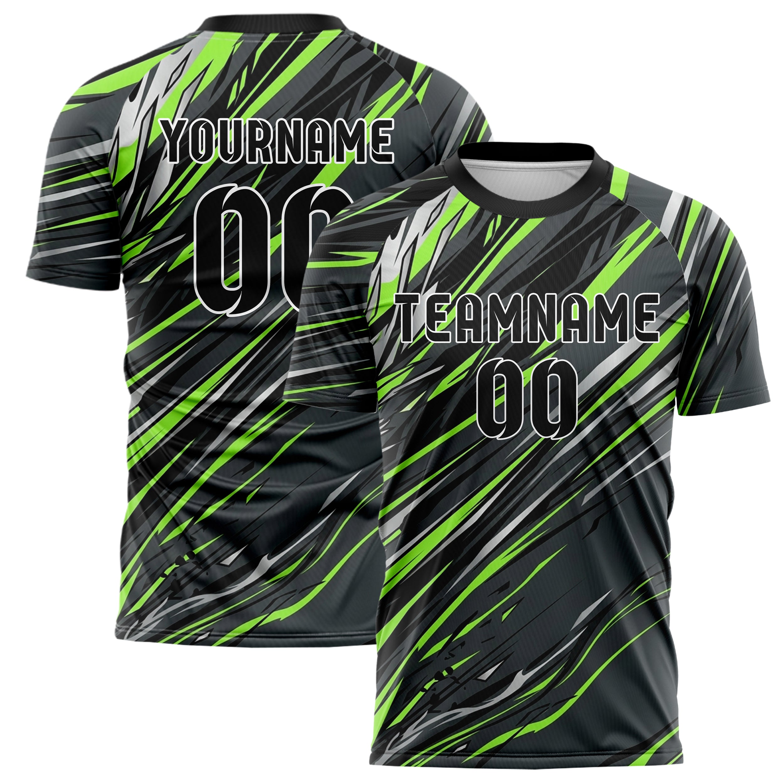 Carbon Acid Green Black Silver Rain Race Spray Custom Soccer Jersey