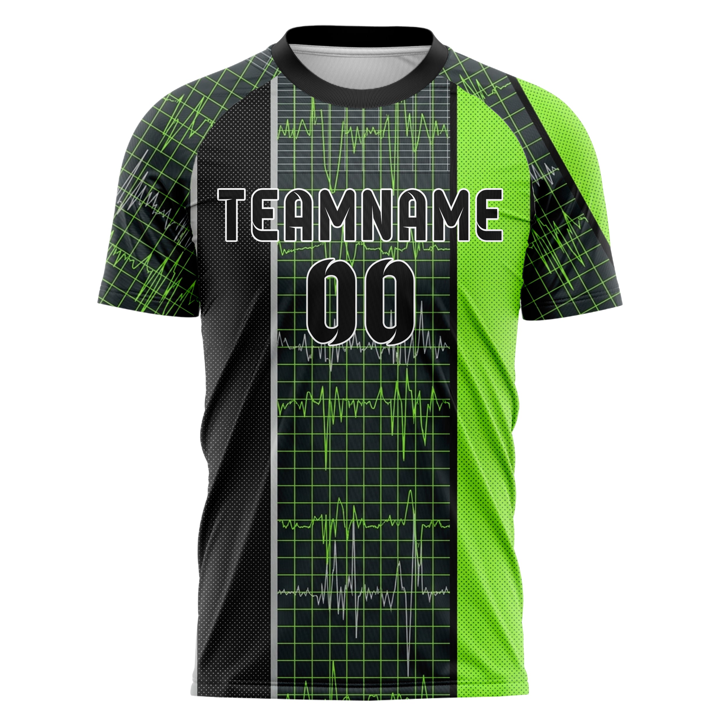 Carbon Acid Green Black Silver Telemetry Pulse Grid Custom Soccer Jersey