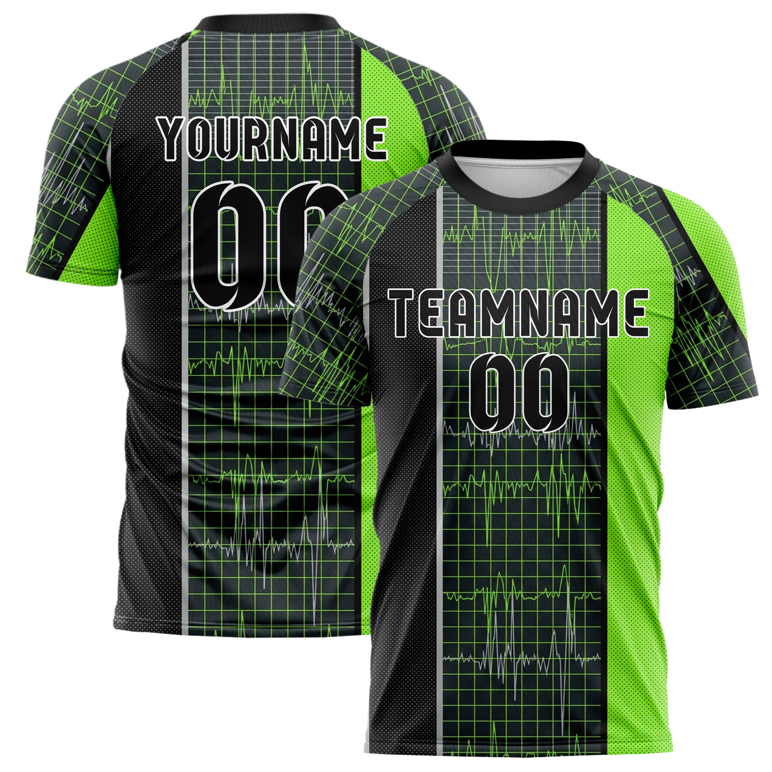 Carbon Acid Green Black Silver Telemetry Pulse Grid Custom Soccer Jersey