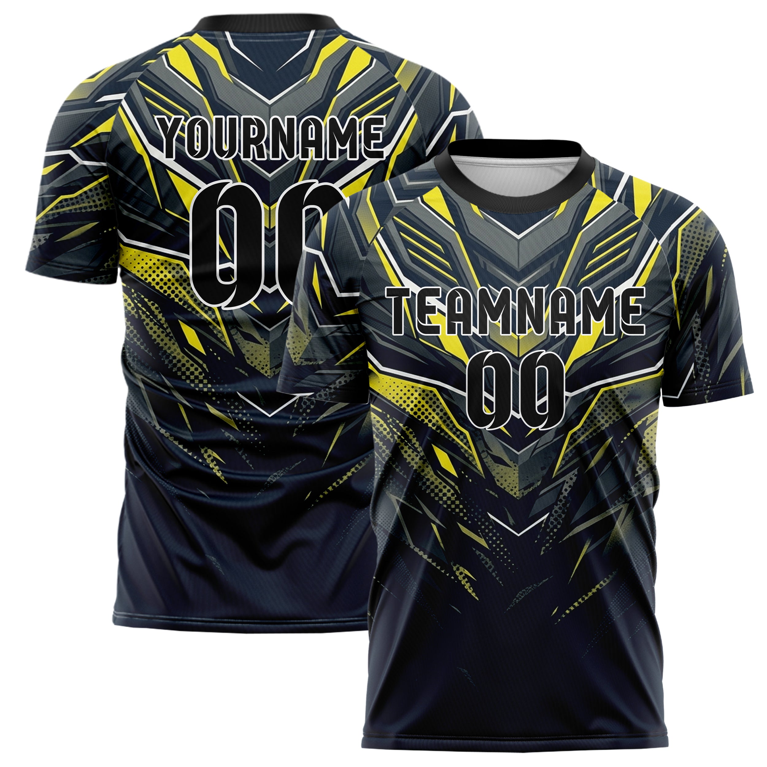 Navy Yellow White Graphite Carbon Aero Armor Custom Soccer Jersey