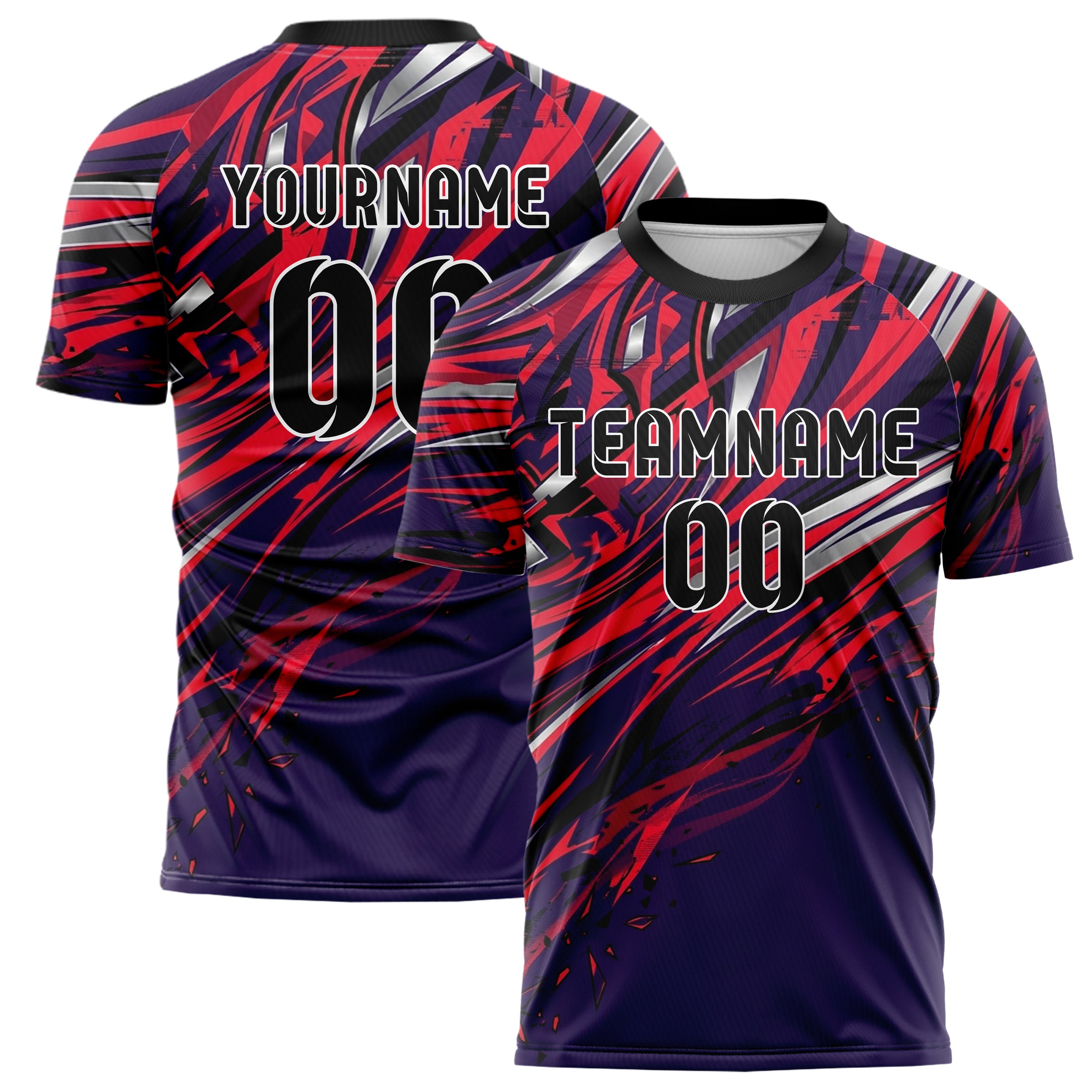 Midnight Purple Red Silver Black Heat Haze Burnout Custom Soccer Jersey