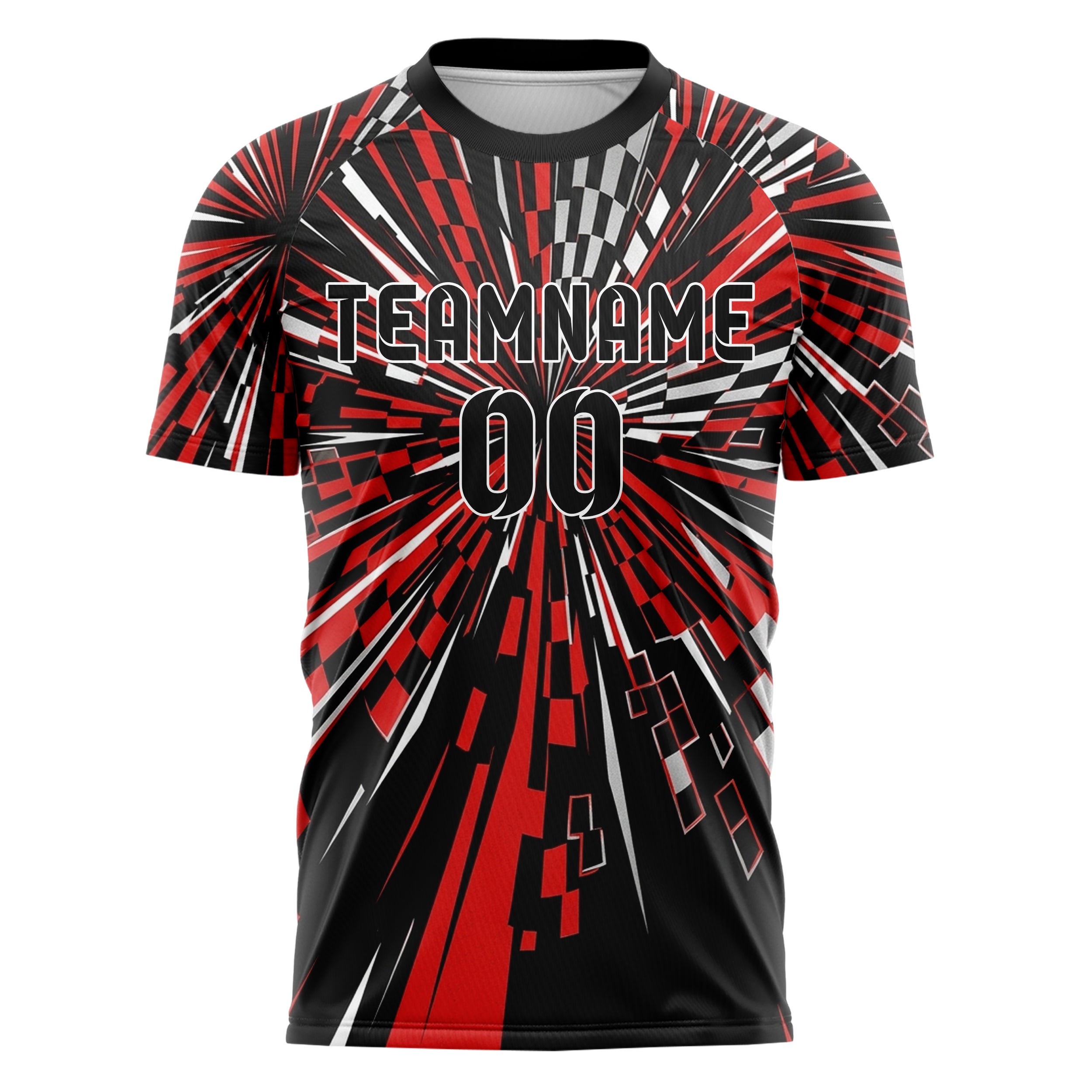 Black Red White Silver Checkered Flag Fracture Custom Soccer Jersey