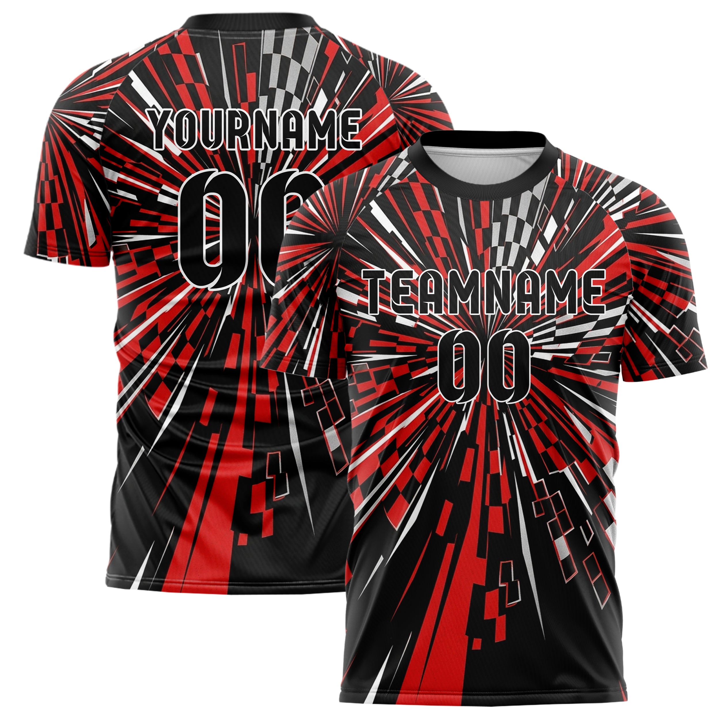 Black Red White Silver Checkered Flag Fracture Custom Soccer Jersey