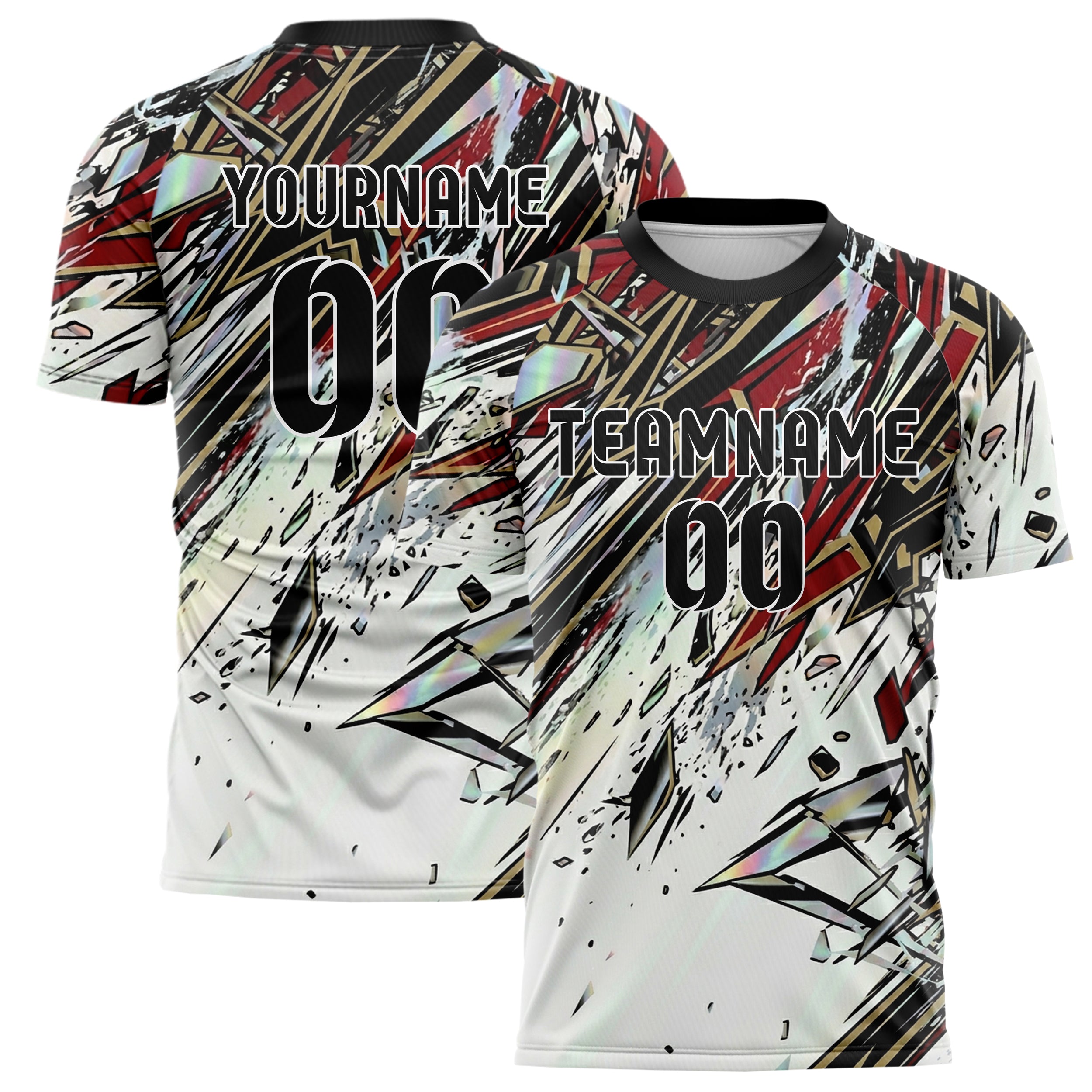 White Black Gold Red Rain Race Spray Custom Soccer Jersey