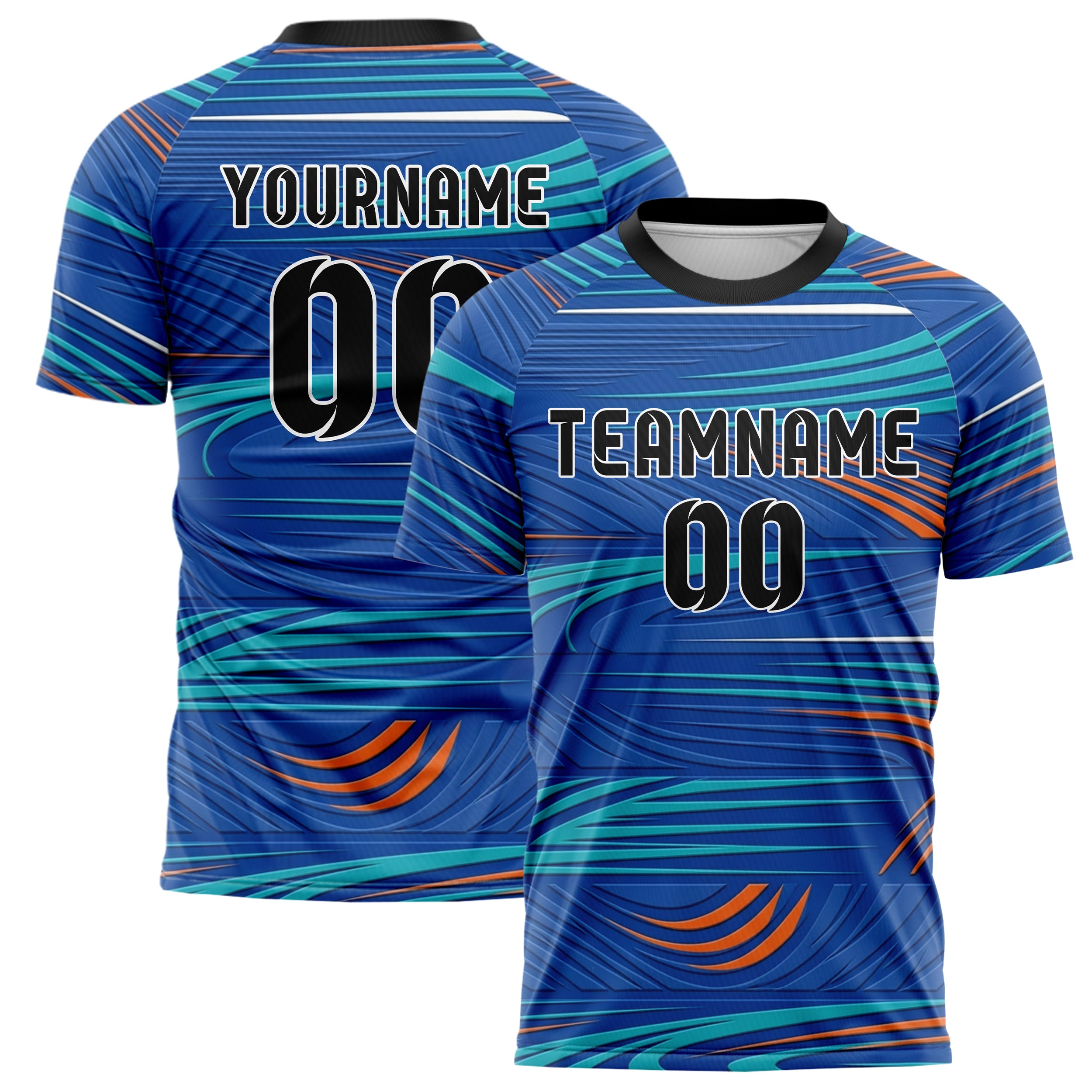 Royal Blue Teal Orange White Apex Speed Lines Custom Soccer Jersey