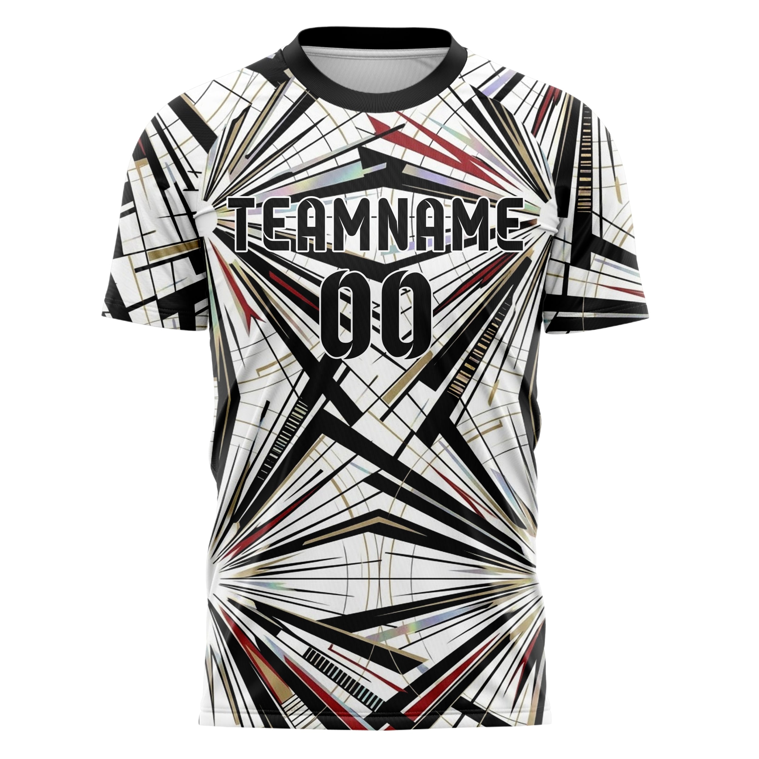 White Black Gold Red Telemetry Pulse Grid Custom Soccer Jersey