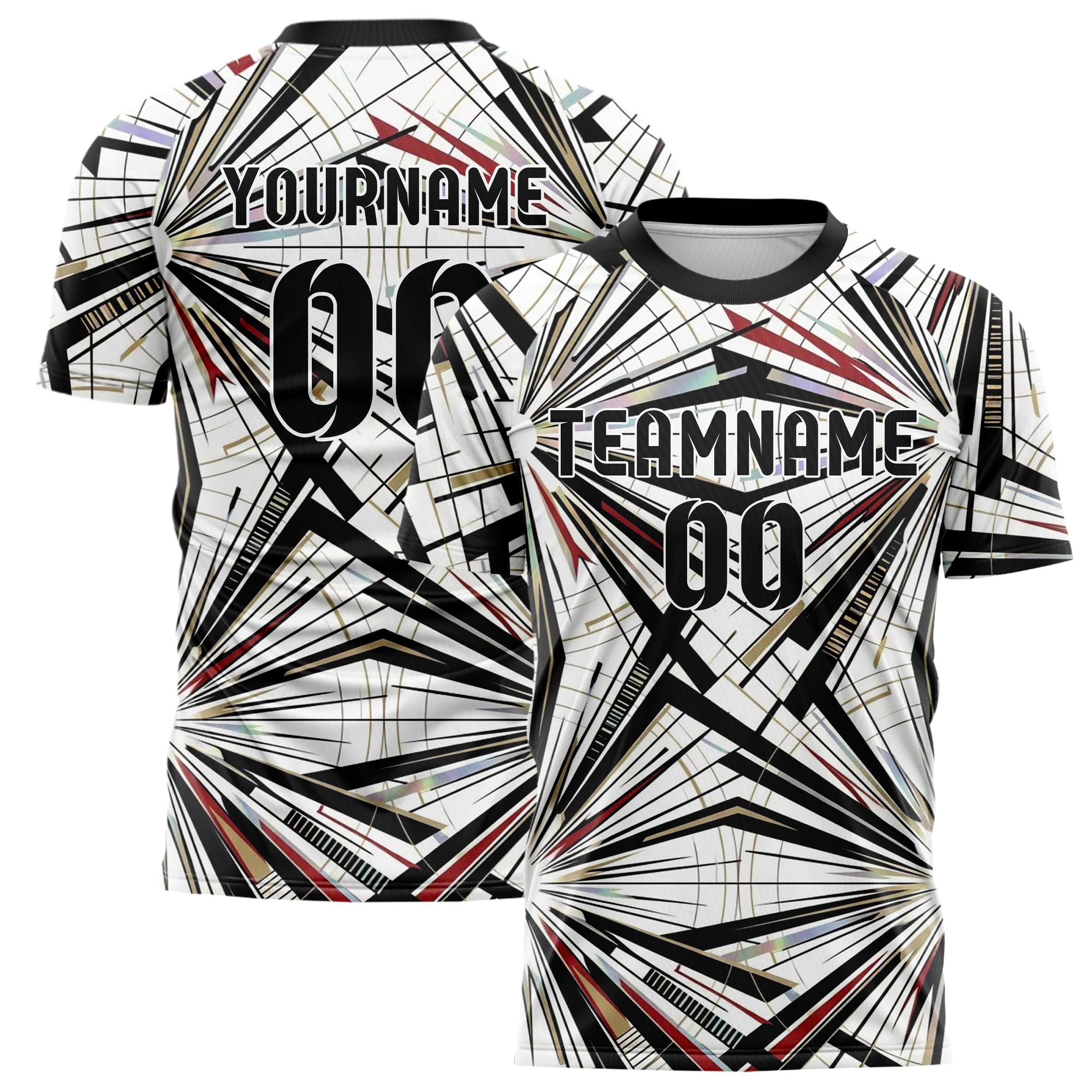 White Black Gold Red Telemetry Pulse Grid Custom Soccer Jersey
