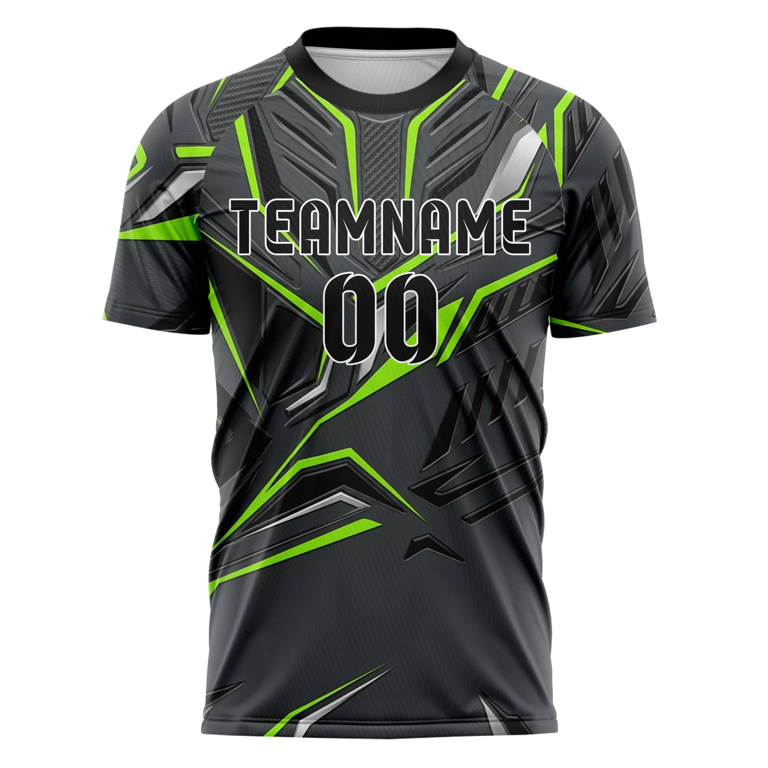 Carbon Acid Green Black Silver Carbon Aero Armor Custom Soccer Jersey