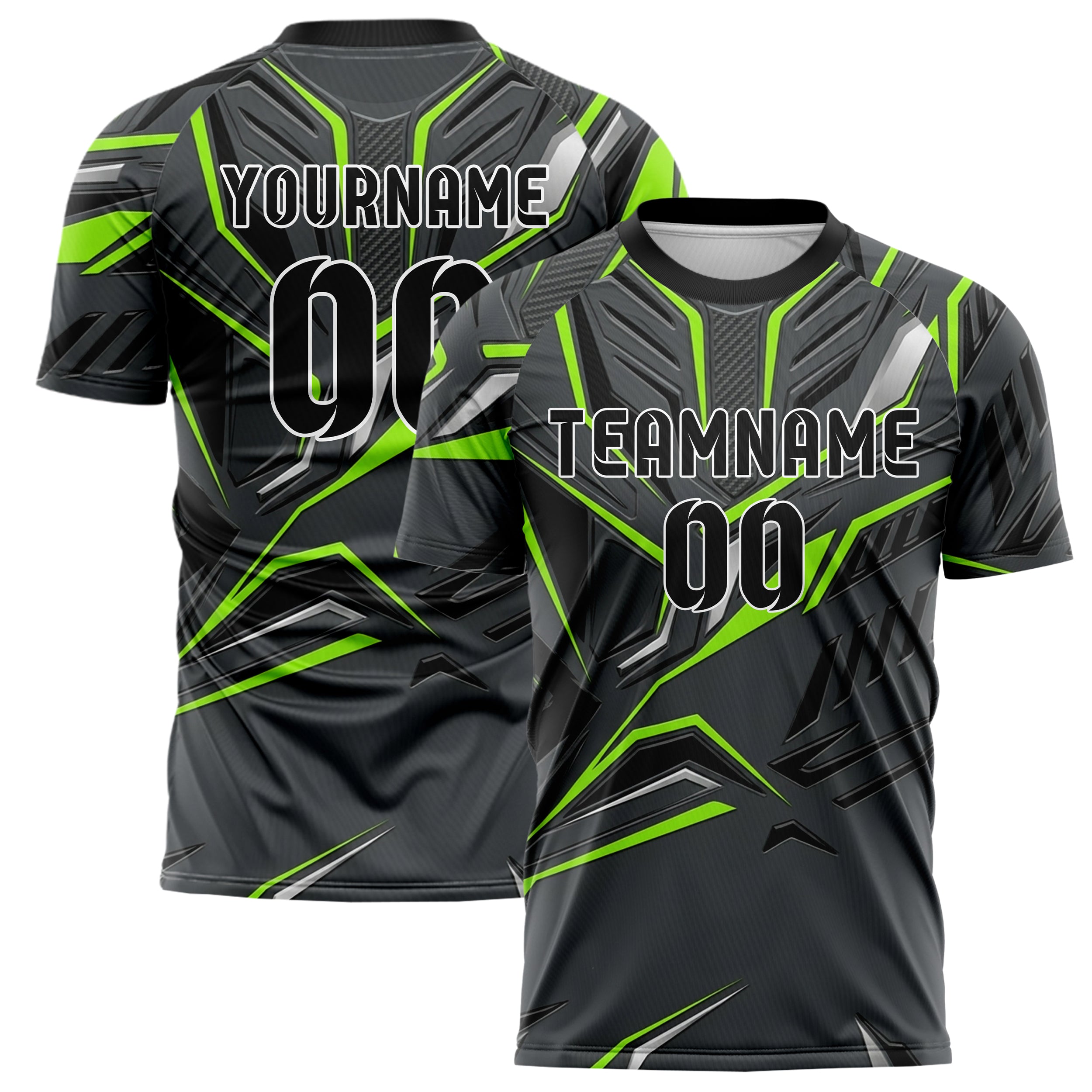 Carbon Acid Green Black Silver Carbon Aero Armor Custom Soccer Jersey