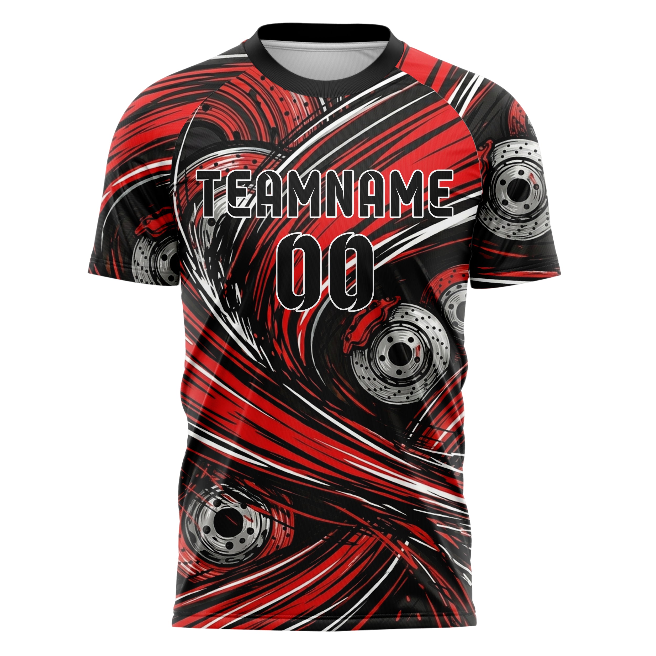 Black Red White Silver Brake Rotor Sparks Custom Soccer Jersey