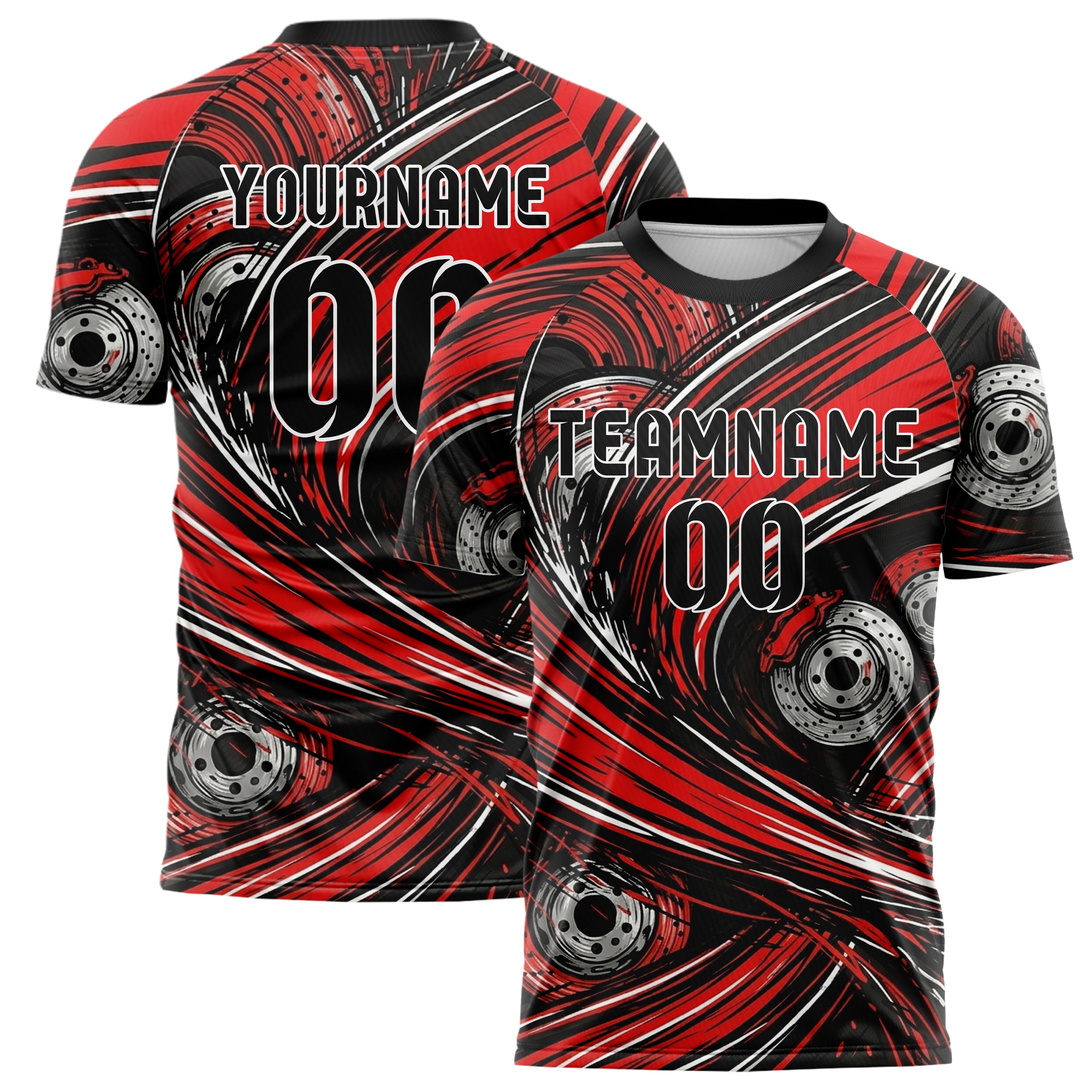 Black Red White Silver Brake Rotor Sparks Custom Soccer Jersey