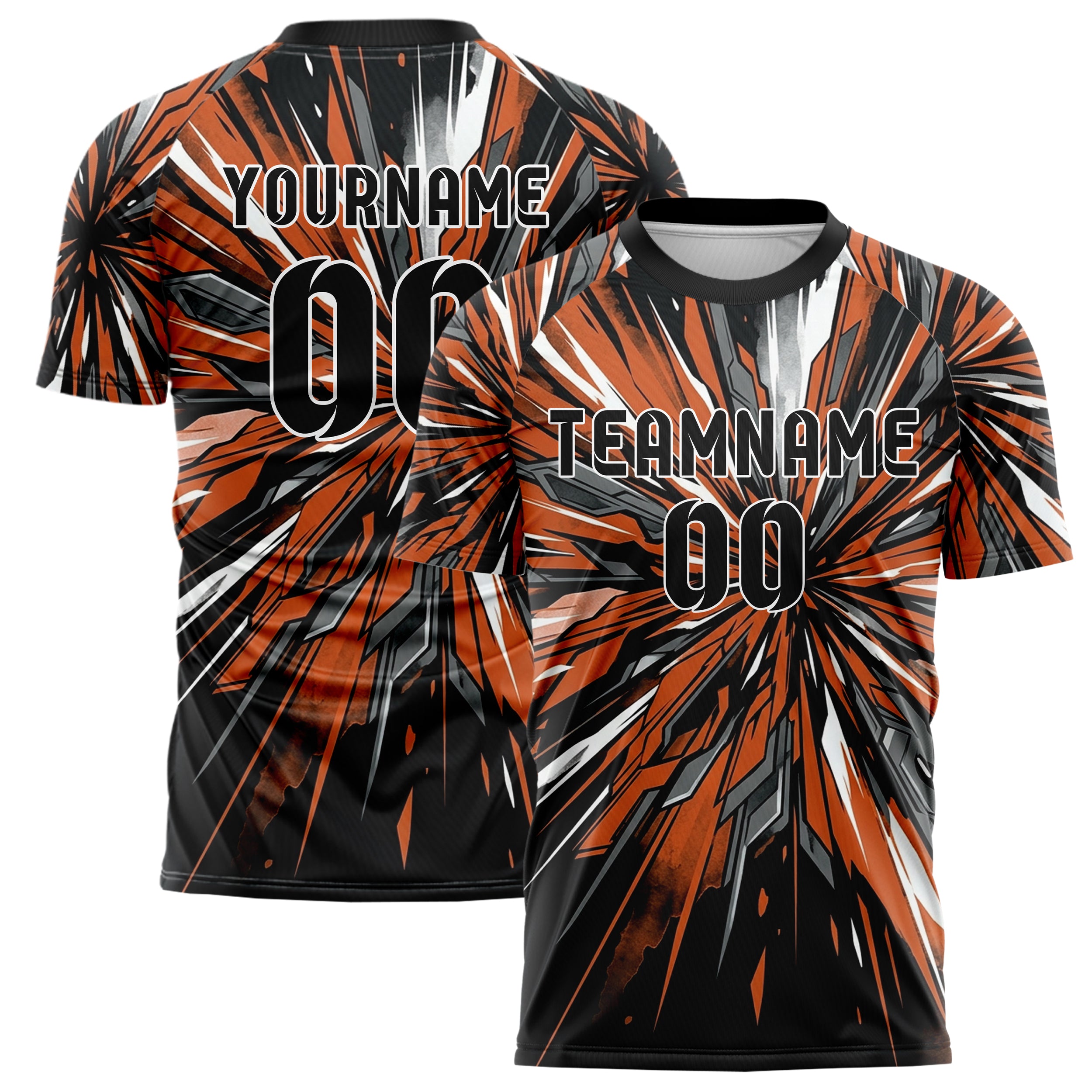 Black Orange White Gunmetal Rain Race Spray Custom Soccer Jersey