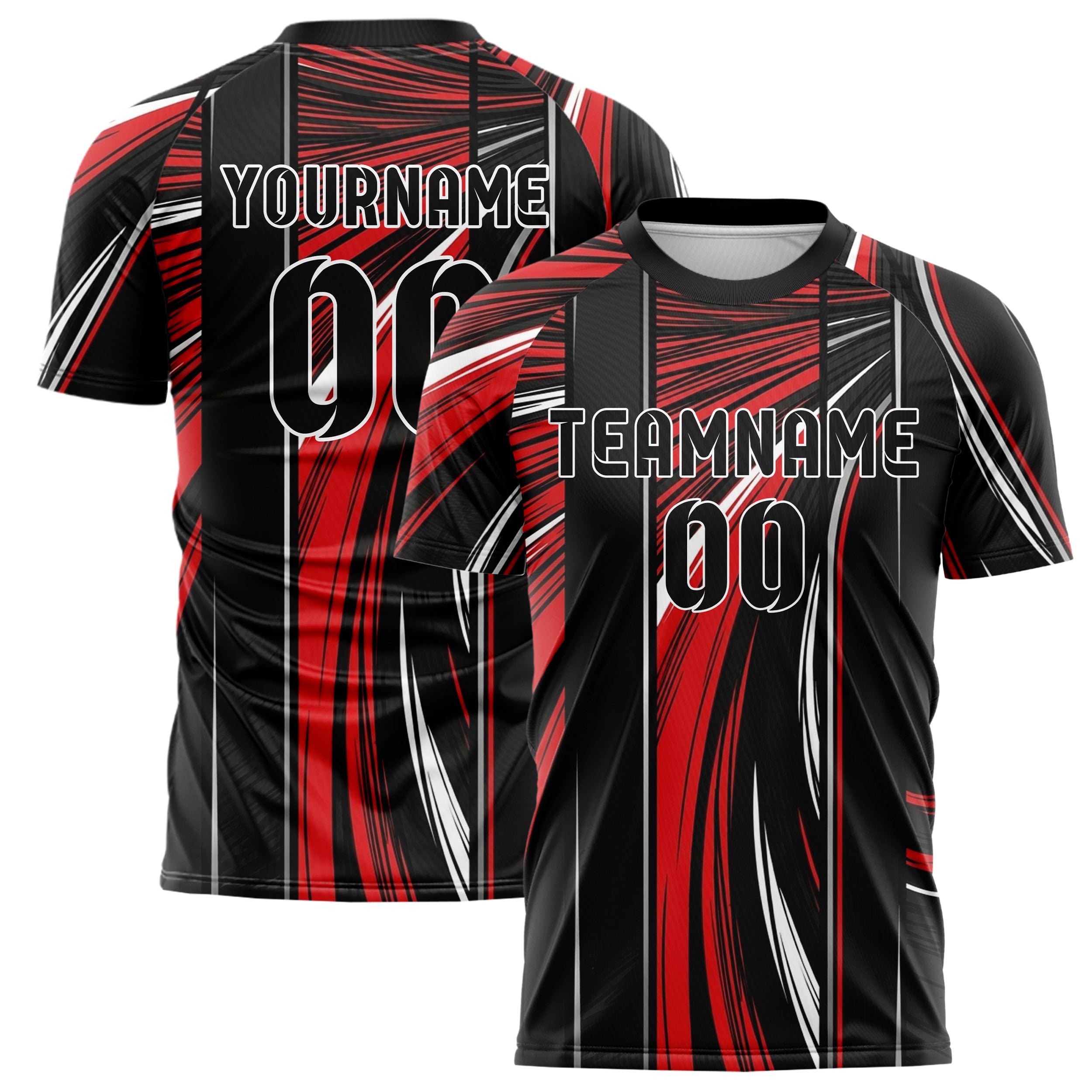 Black Red White Silver Apex Speed Lines Custom Soccer Jersey