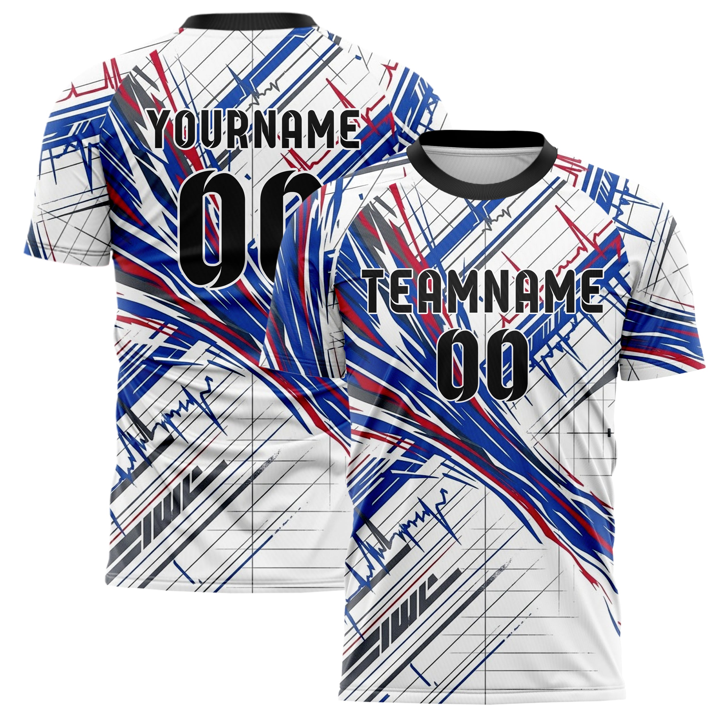 White Cobalt Crimson Charcoal Telemetry Pulse Grid Custom Soccer Jersey