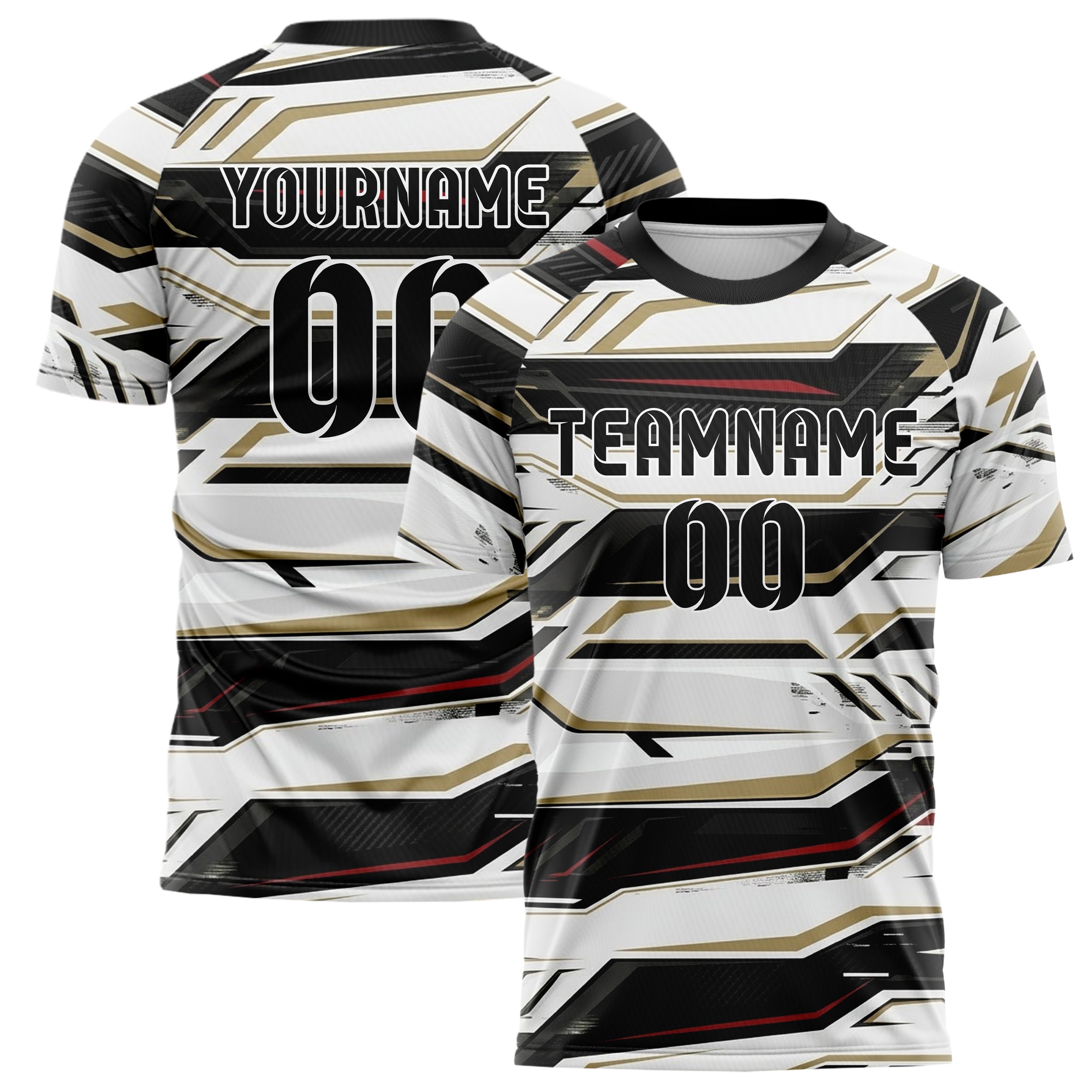 White Black Gold Red Carbon Aero Armor Custom Soccer Jersey