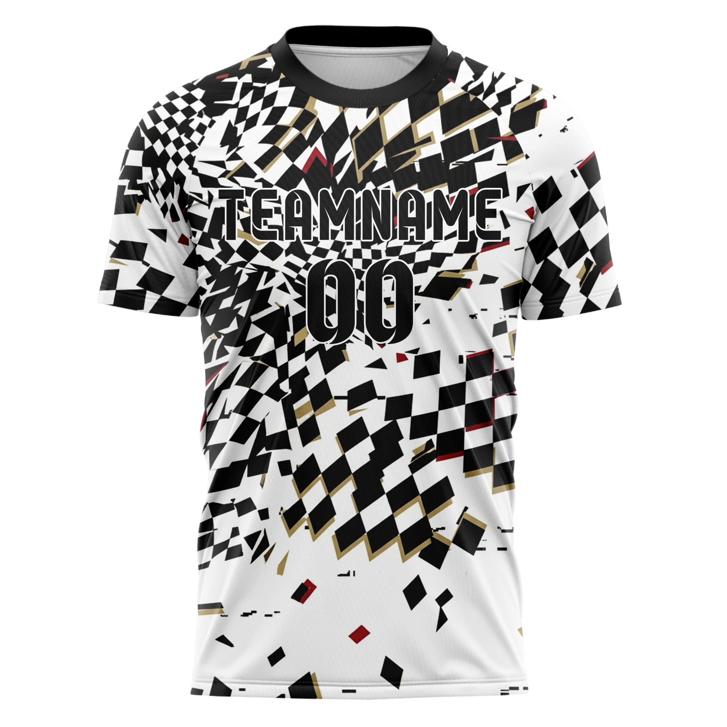White Black Gold Red Checkered Flag Fracture Custom Soccer Jersey